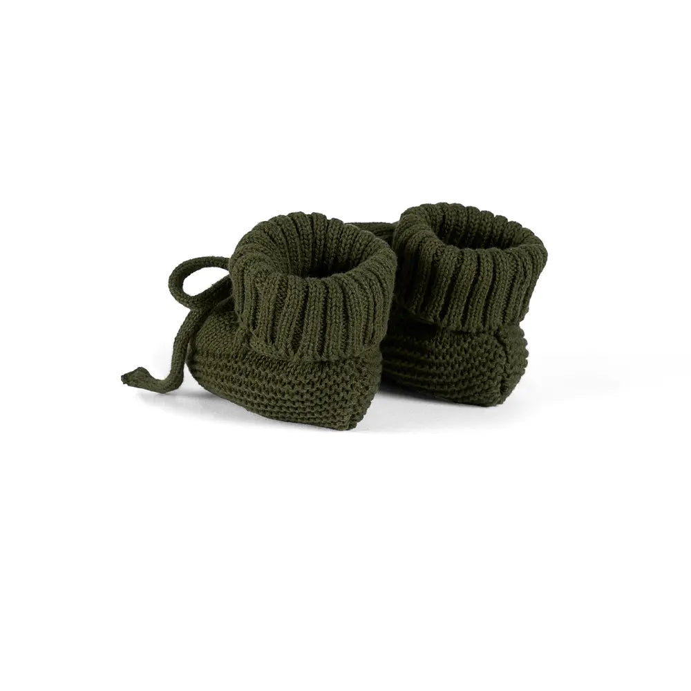 Knitted Booties In Forest Green
