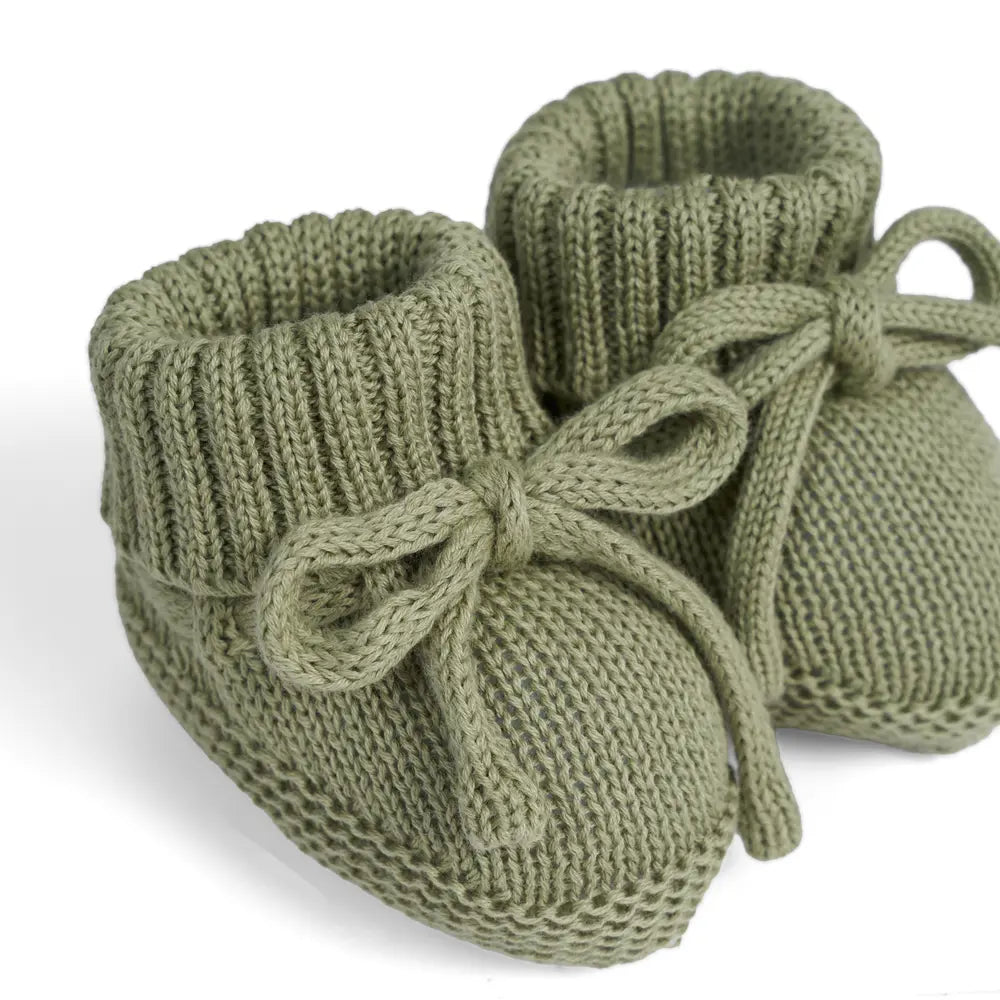 Knitted Booties In Sage Green