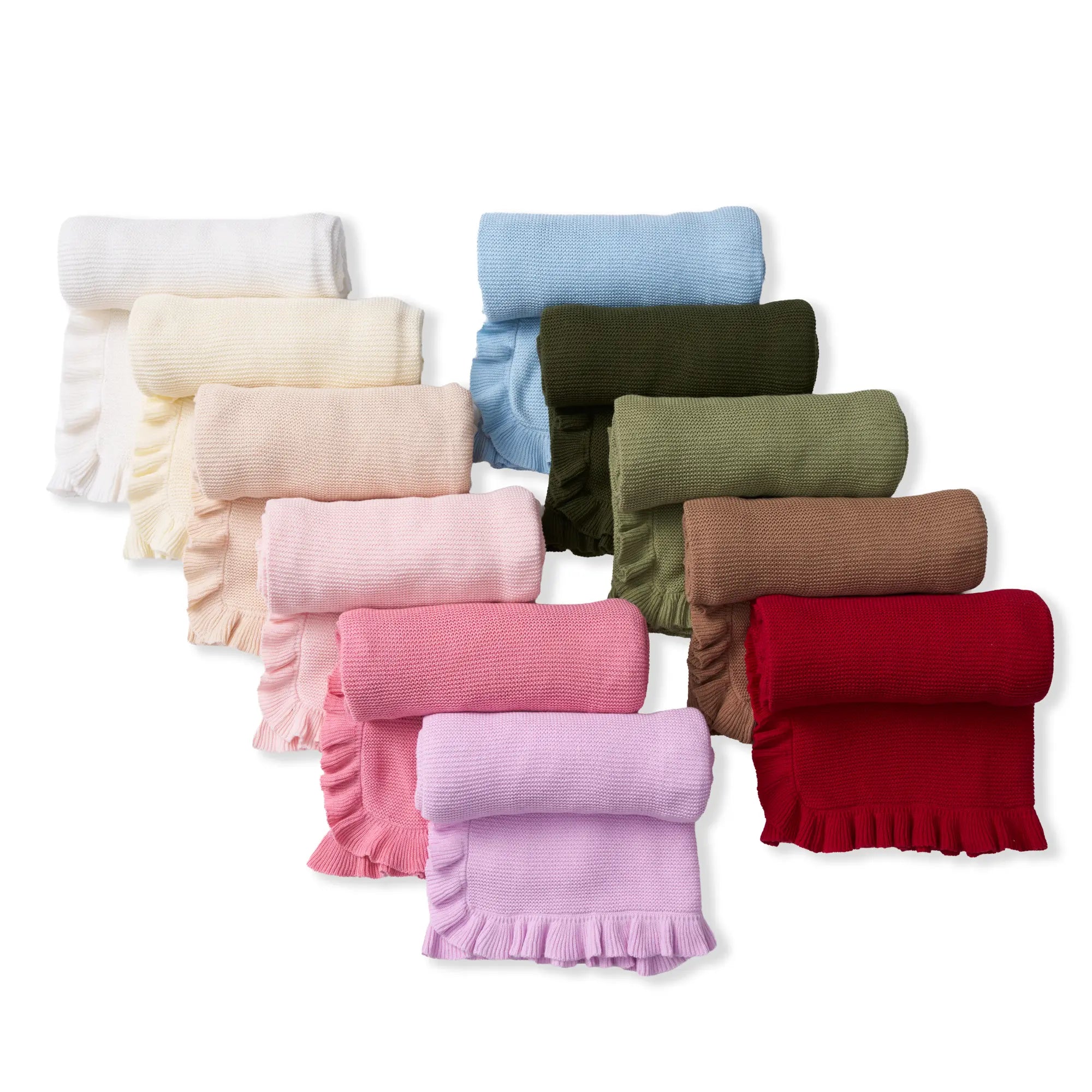 Ruffled Edge Knit Baby Blanket In Red Xmas