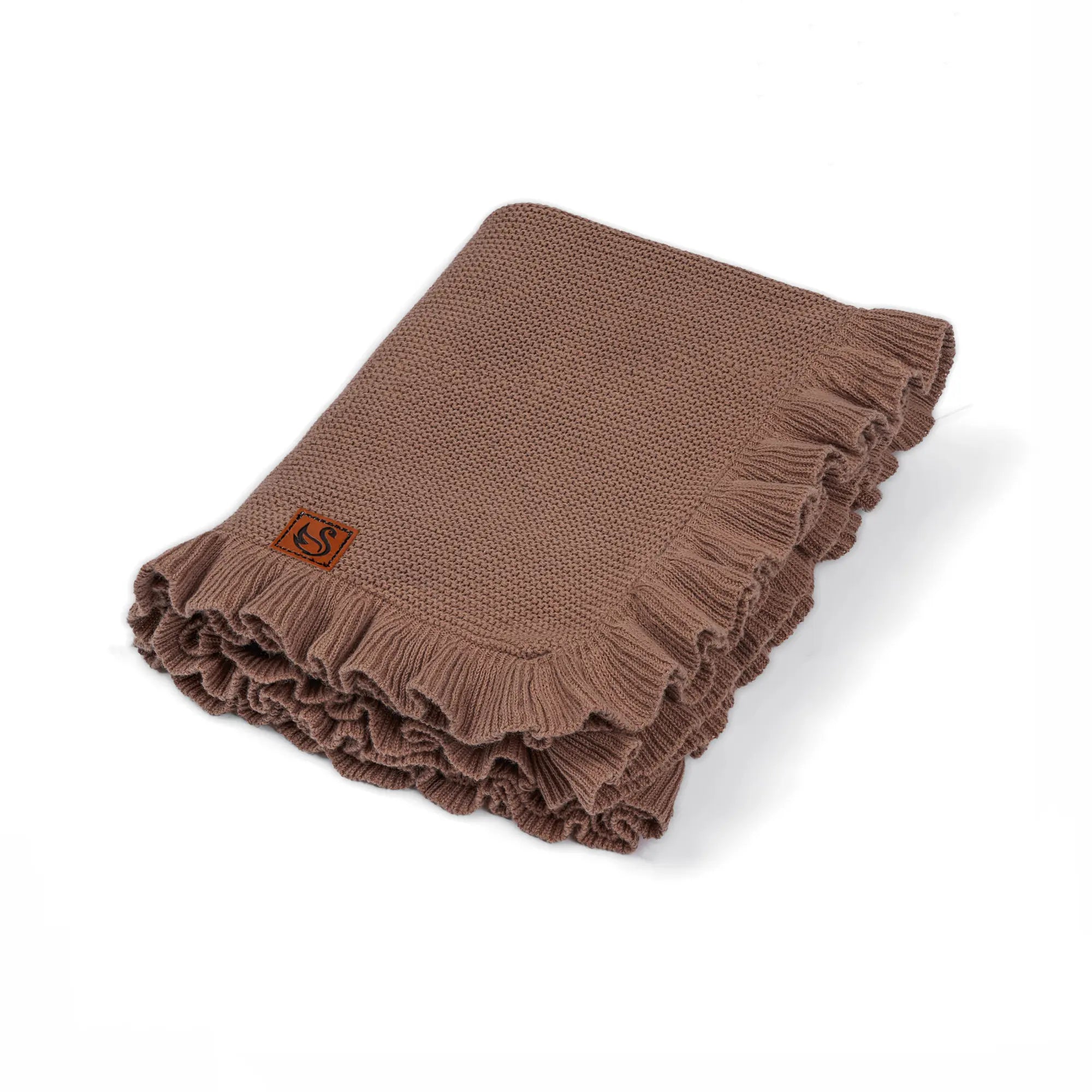 Ruffled Edge Knit Baby Blanket In Mocha