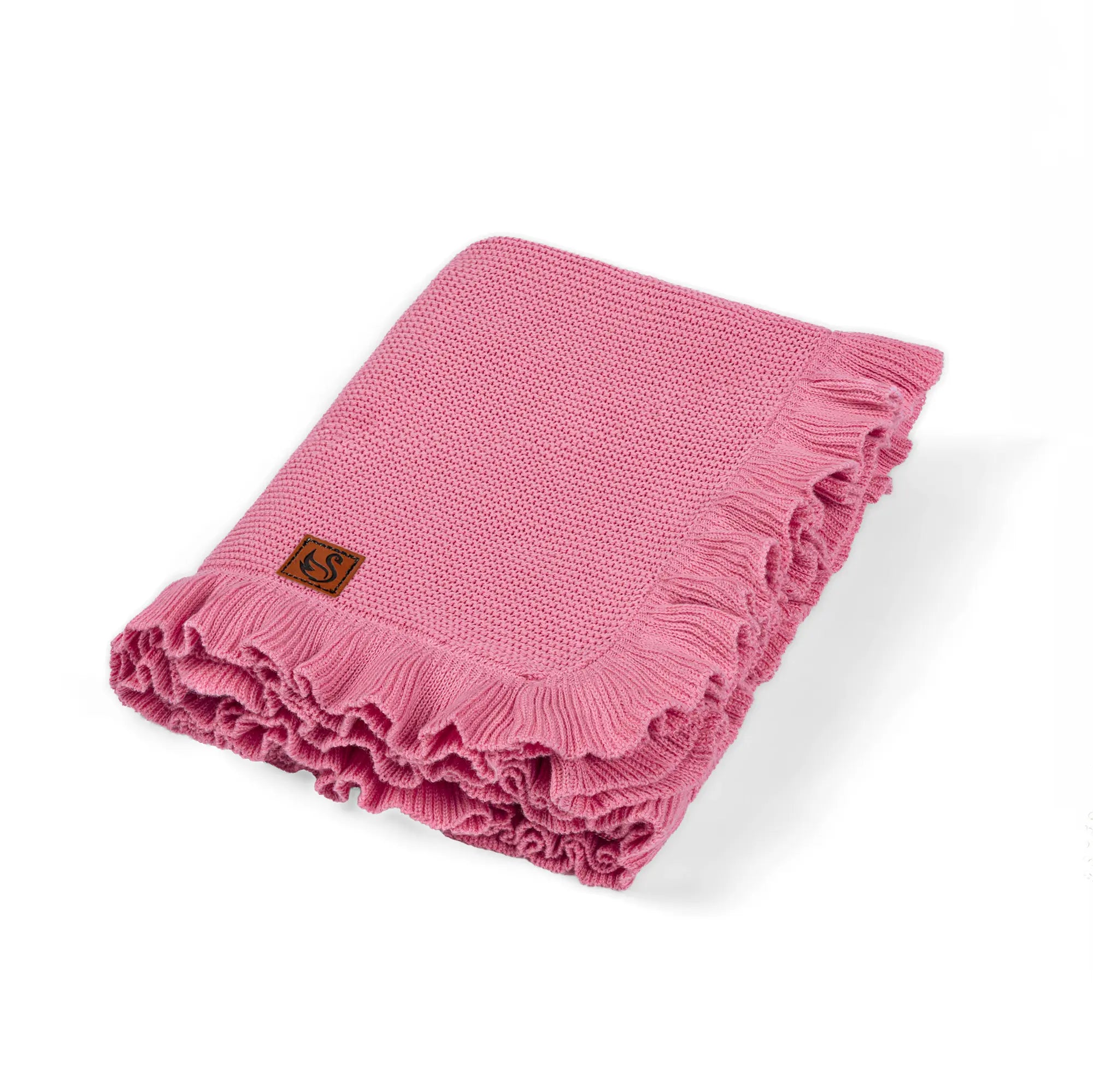 Ruffled Edge Knit Baby Blanket In Rose Pink