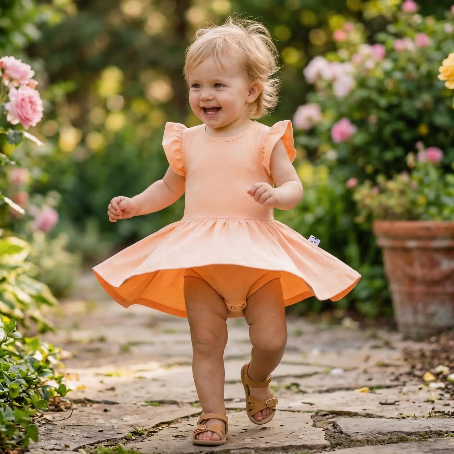 Twirl Bodysuit Dress In Peach Fuzz