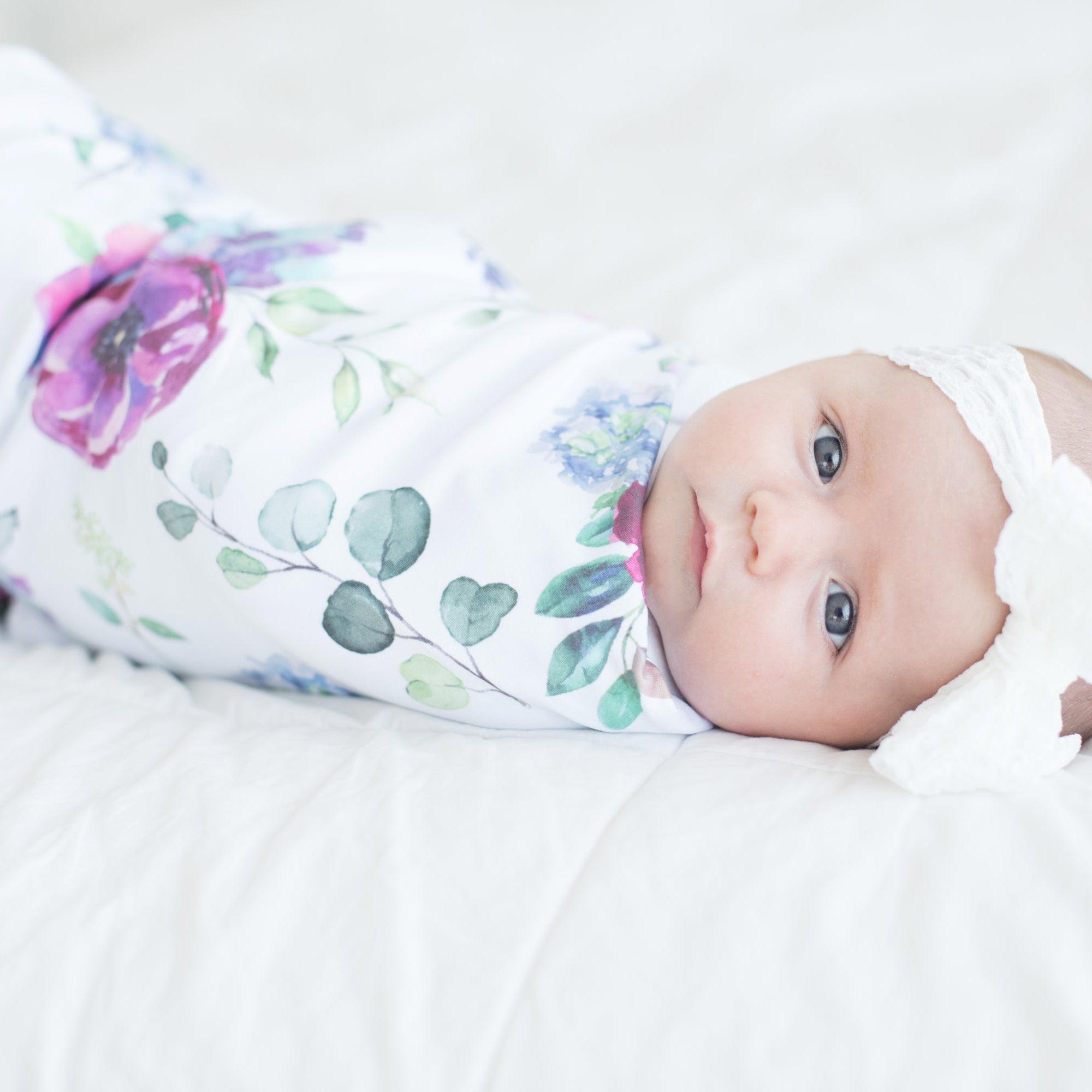 Blue Floral Baby Swaddle Blanket