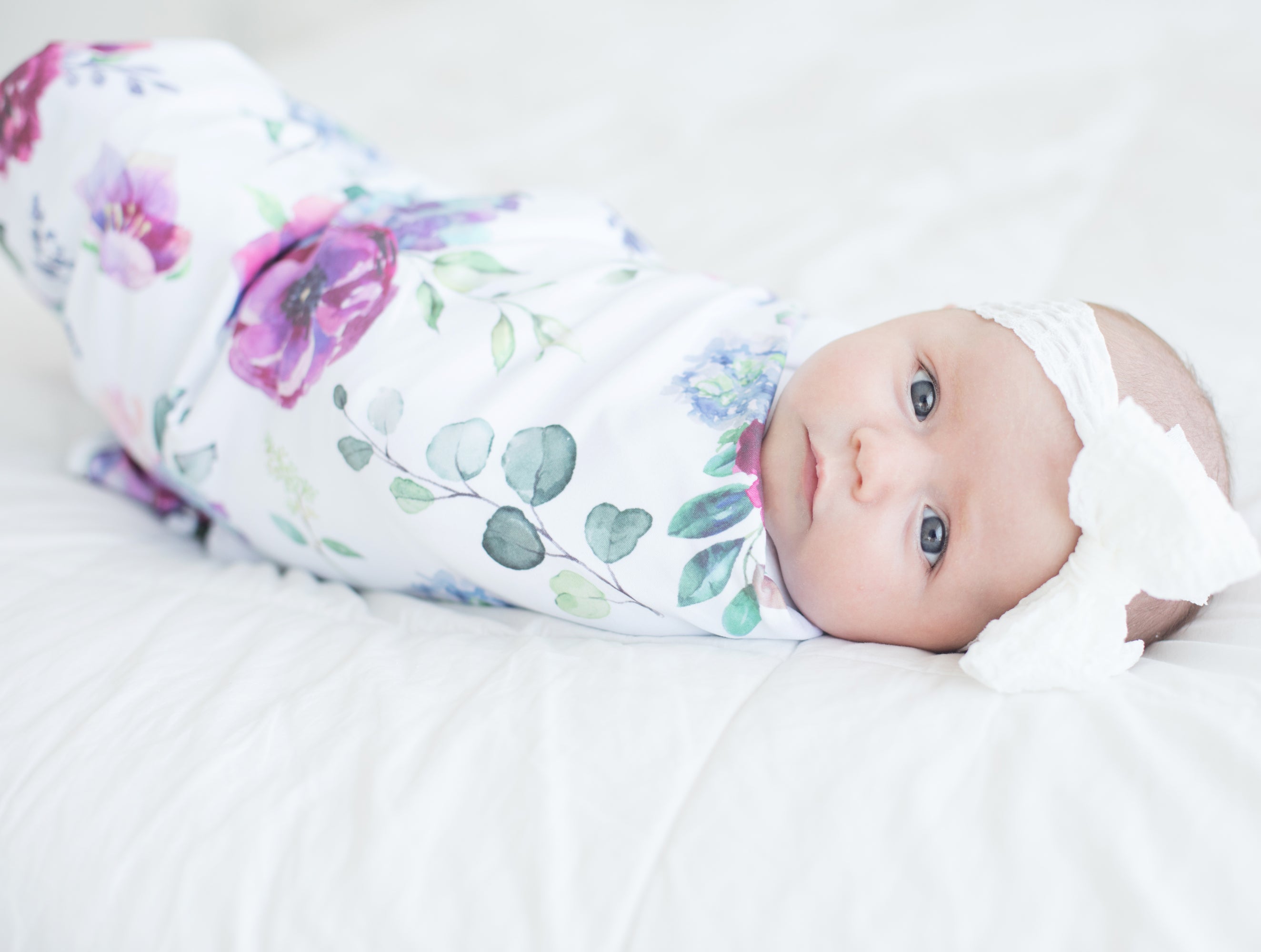 Blue Floral Baby Swaddle Blanket