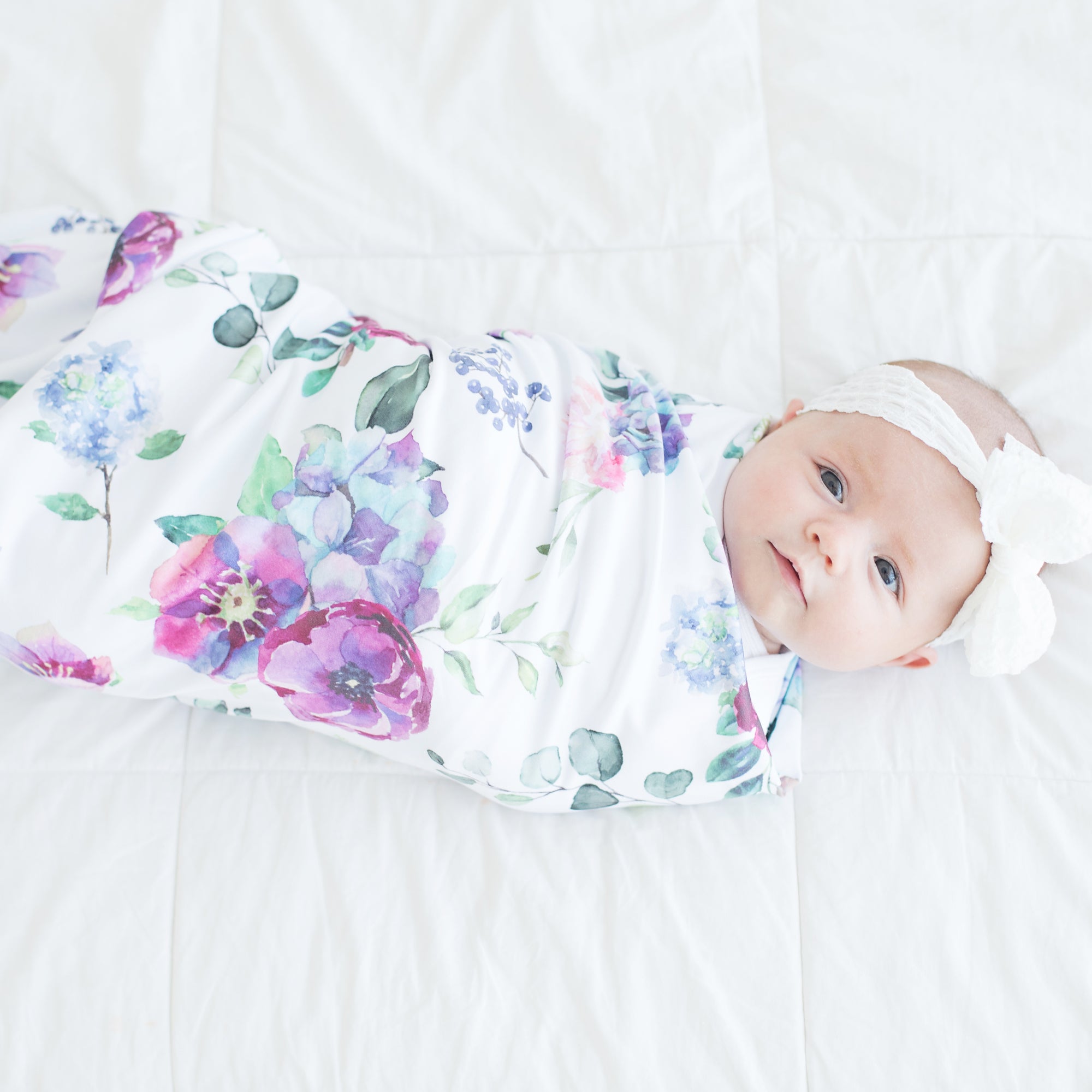Blue Floral Baby Swaddle Blanket