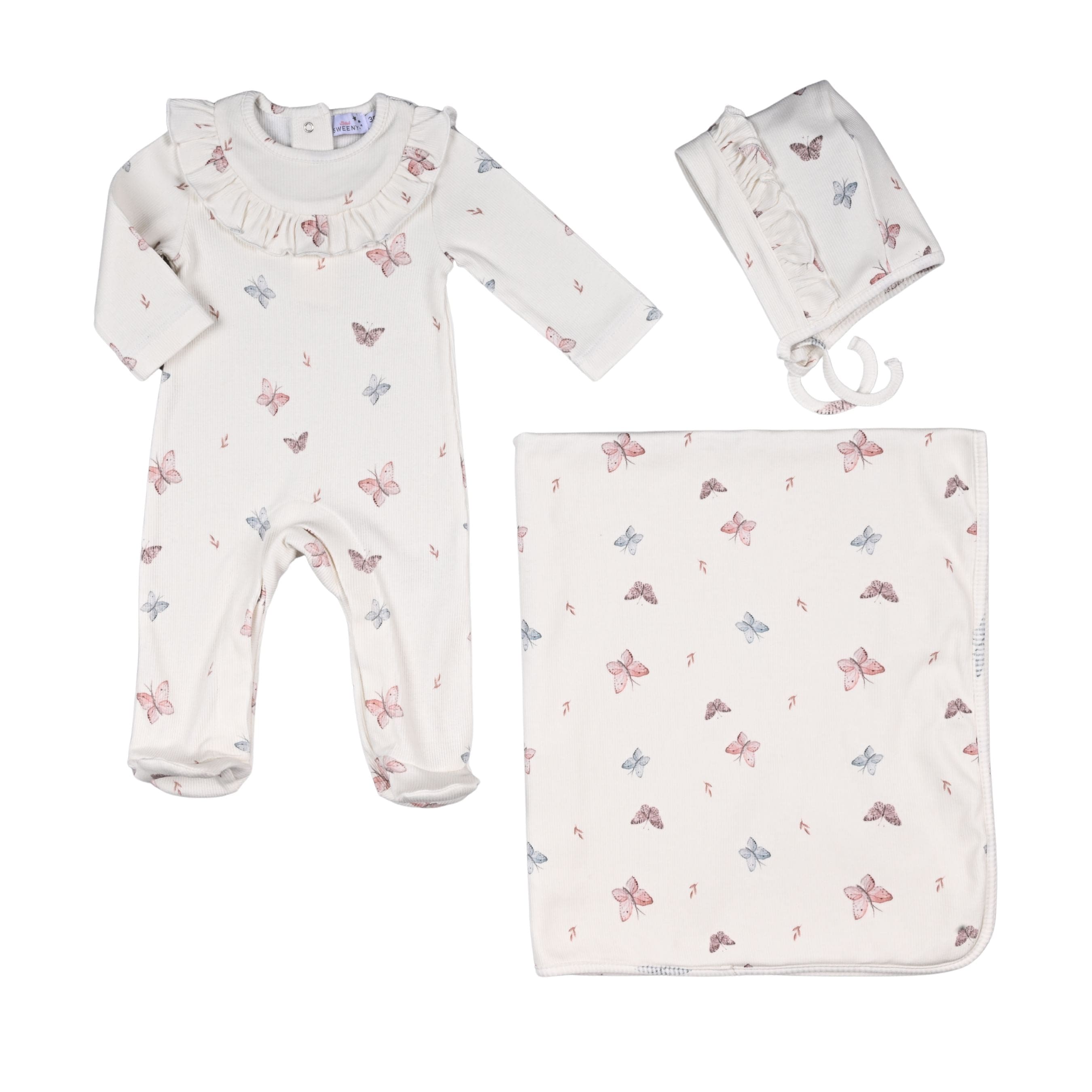 Syrine  | Girls Ivory Cotton Butterfly Babysuit Set