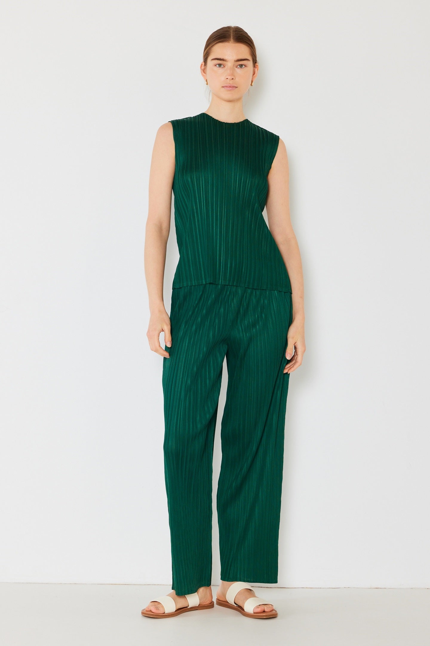 Pleated Sleeveless Tank Top - T01sl_hunter Green