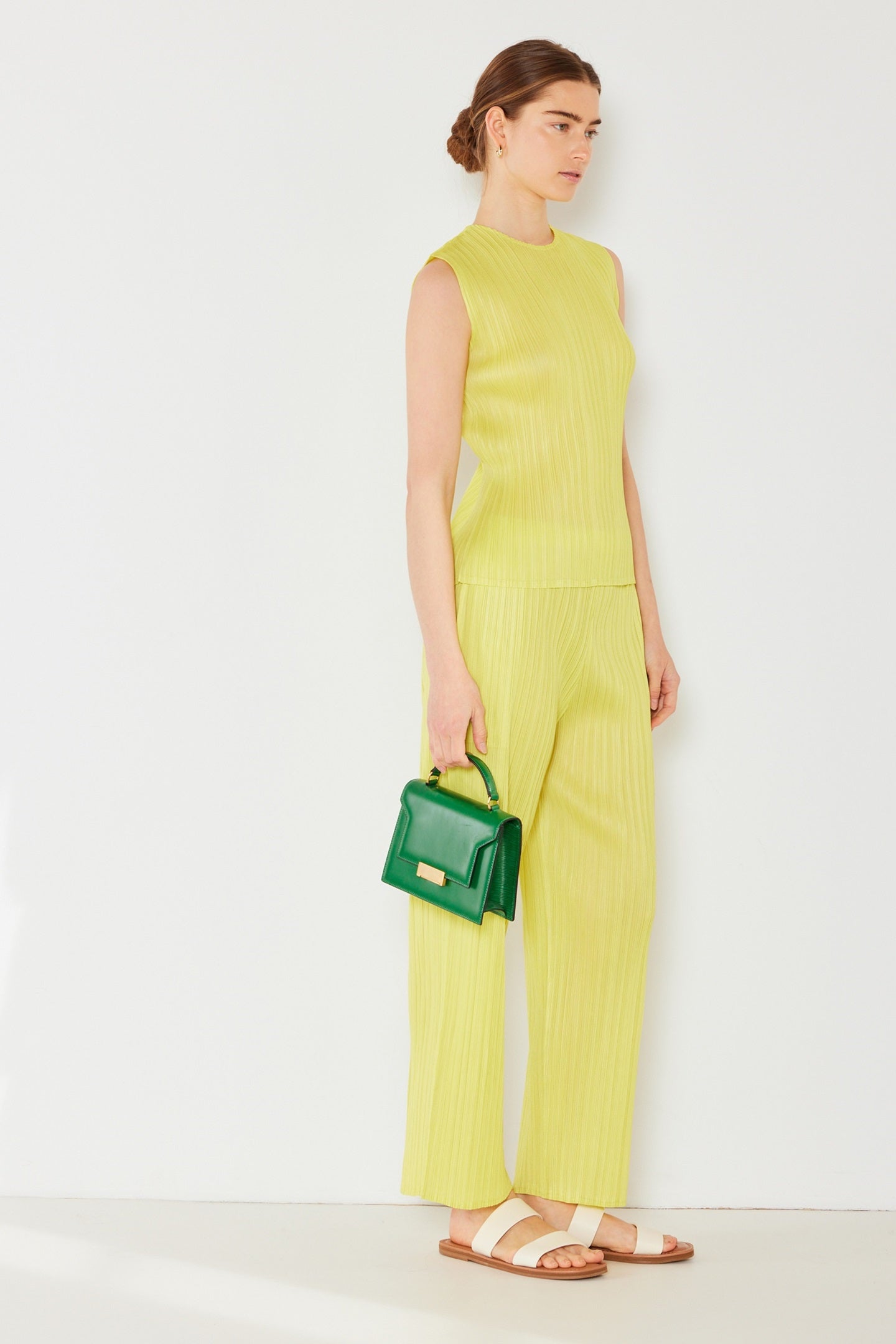 Pleated Sleeveless Tank Top - T01sl_lime
