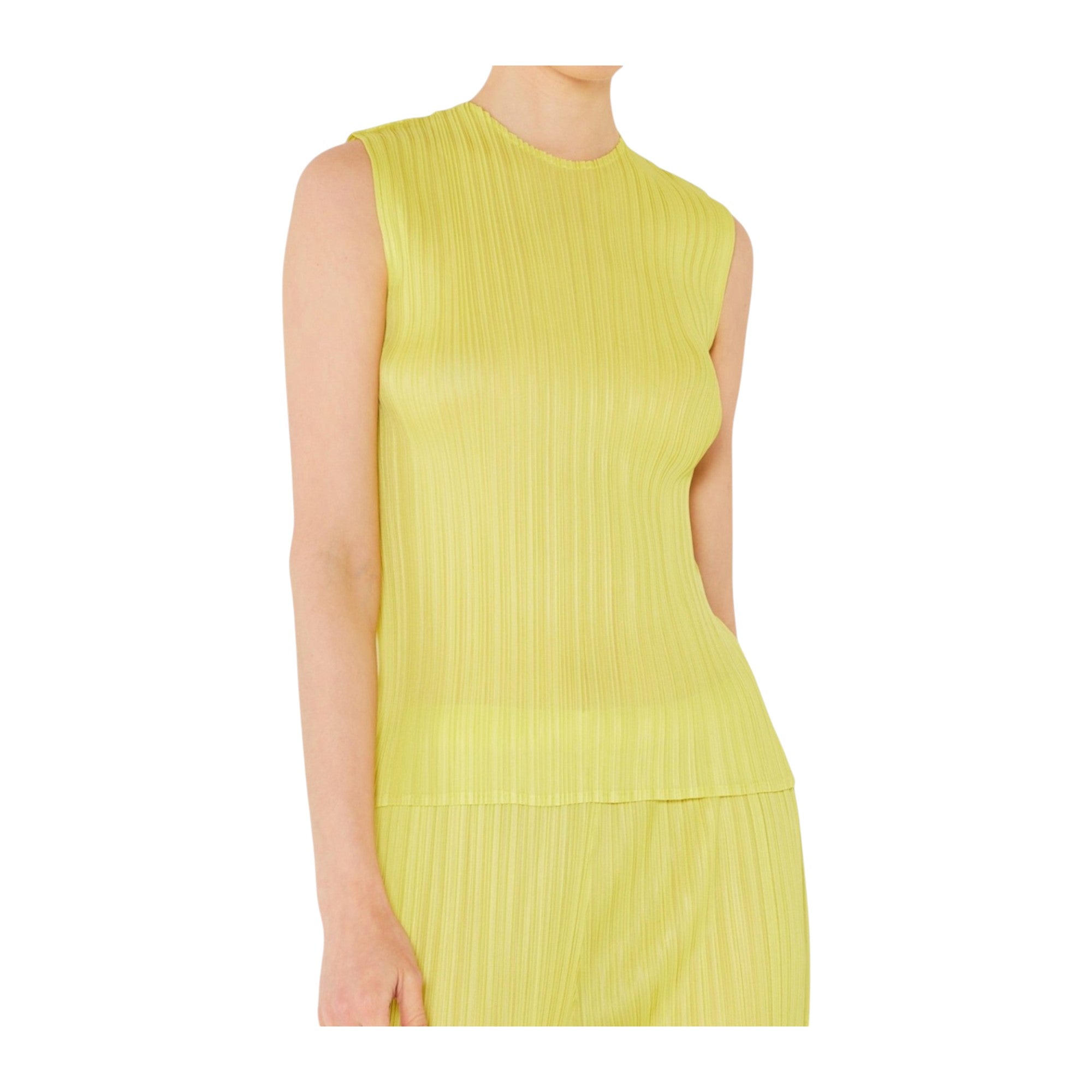 Pleated Sleeveless Tank Top - T01sl_lime