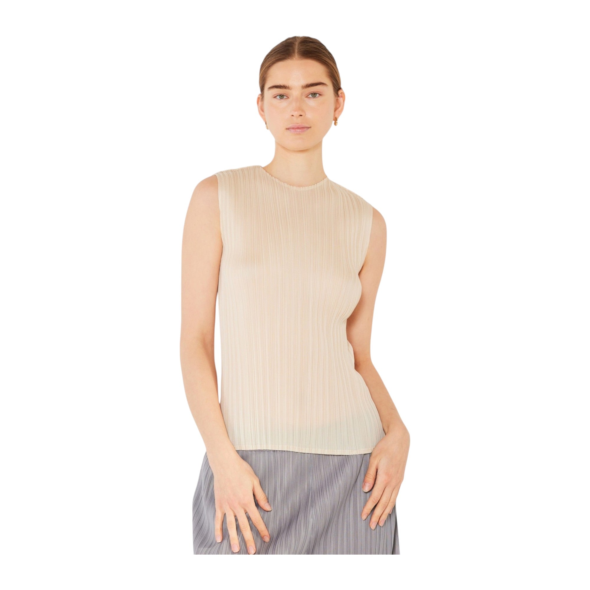 Pleated Sleeveless Tank Top - T01sl_beige