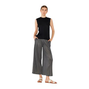 Pleated Wide-leg Cropped Pants W/side Pleat - P03wp_dark Gray