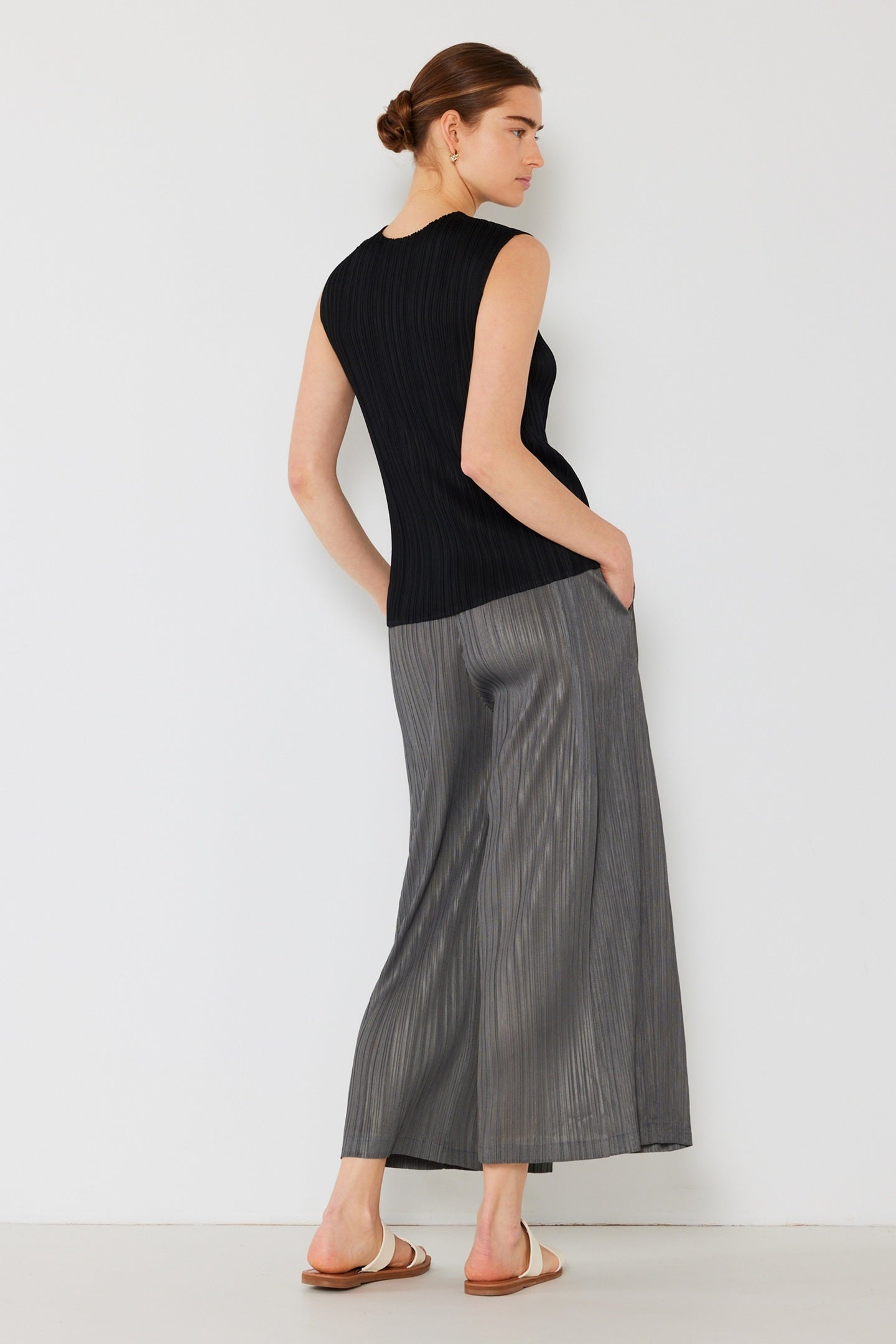 Pleated Wide-leg Cropped Pants W/side Pleat - P03wp_dark Gray