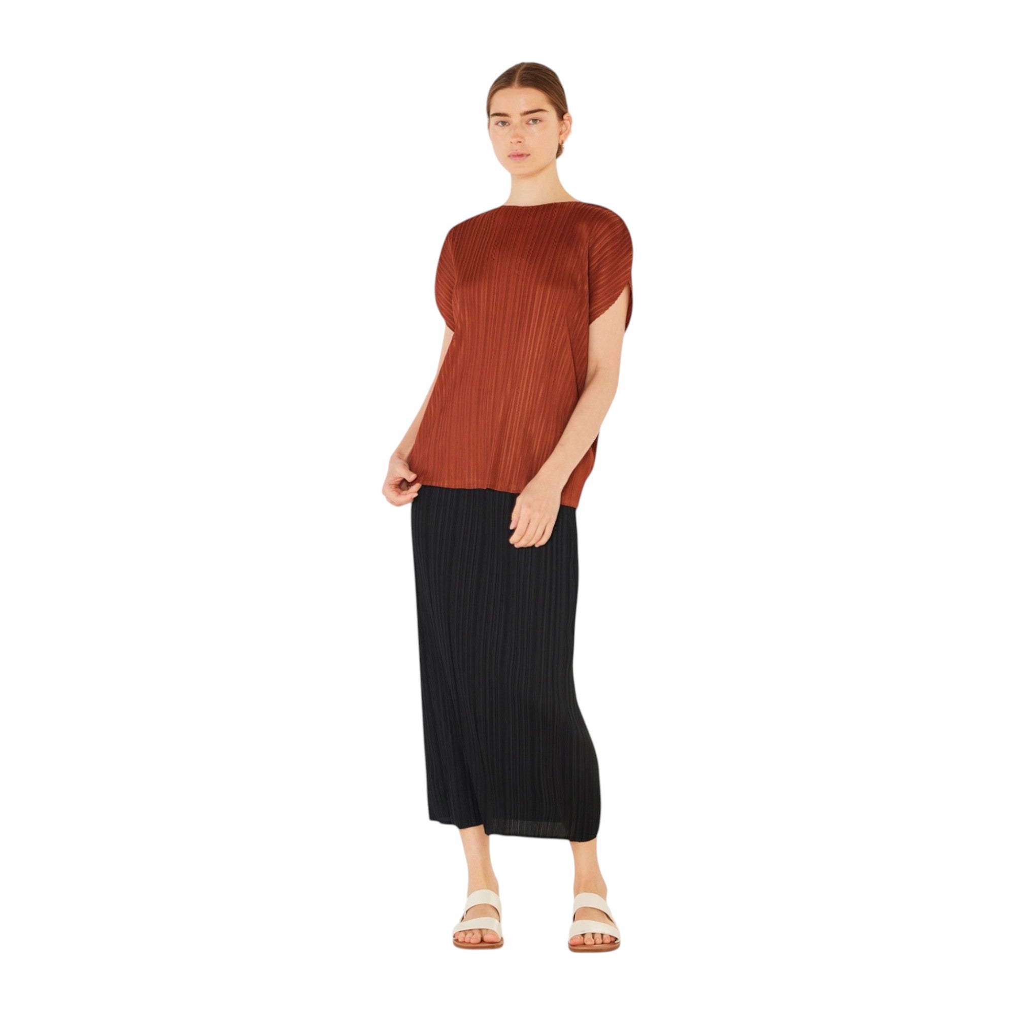 Pleated Oversize Dolman Sleeve Top - T02sr_brown