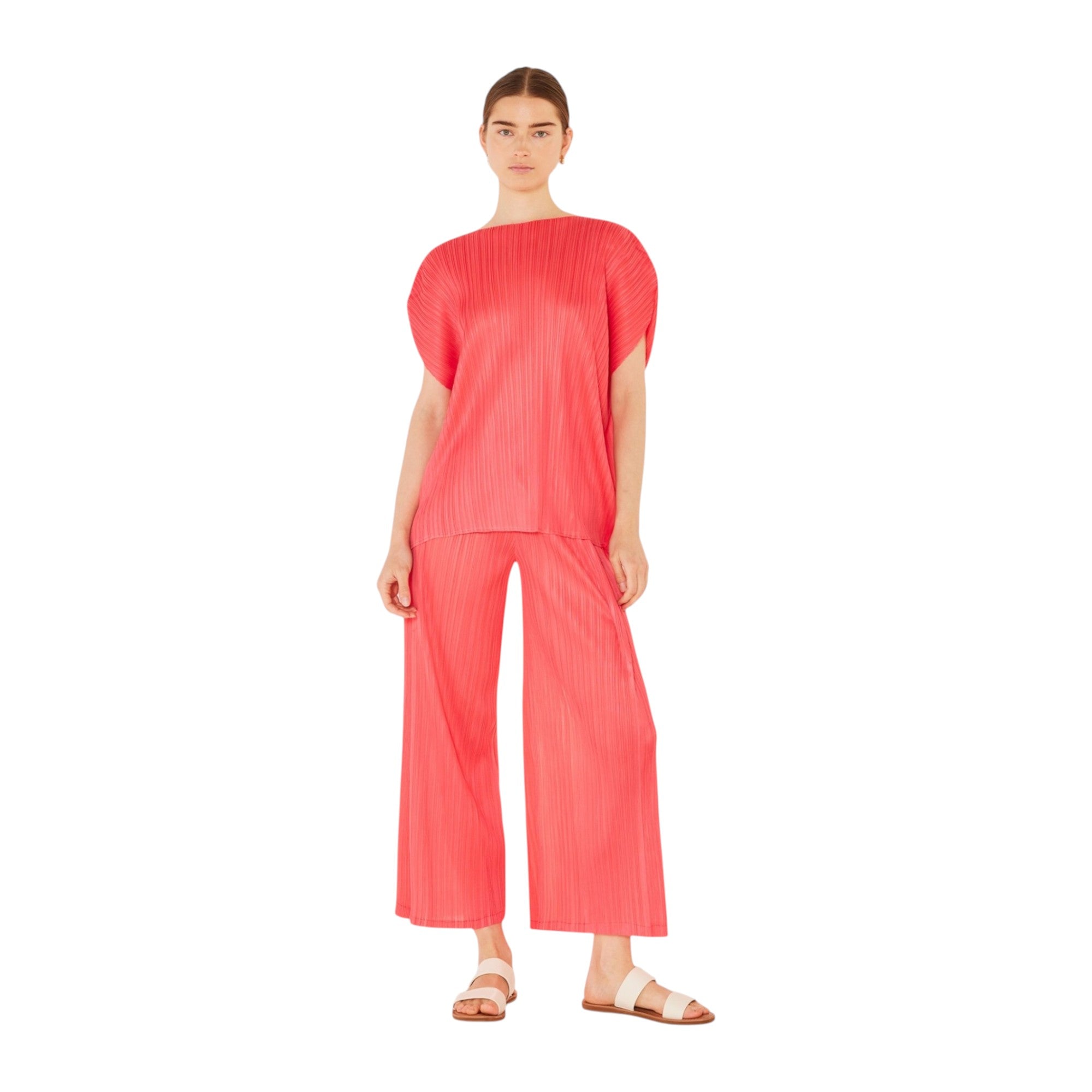 Pleated Oversize Dolman Sleeve Top - T02sr_rubine Red