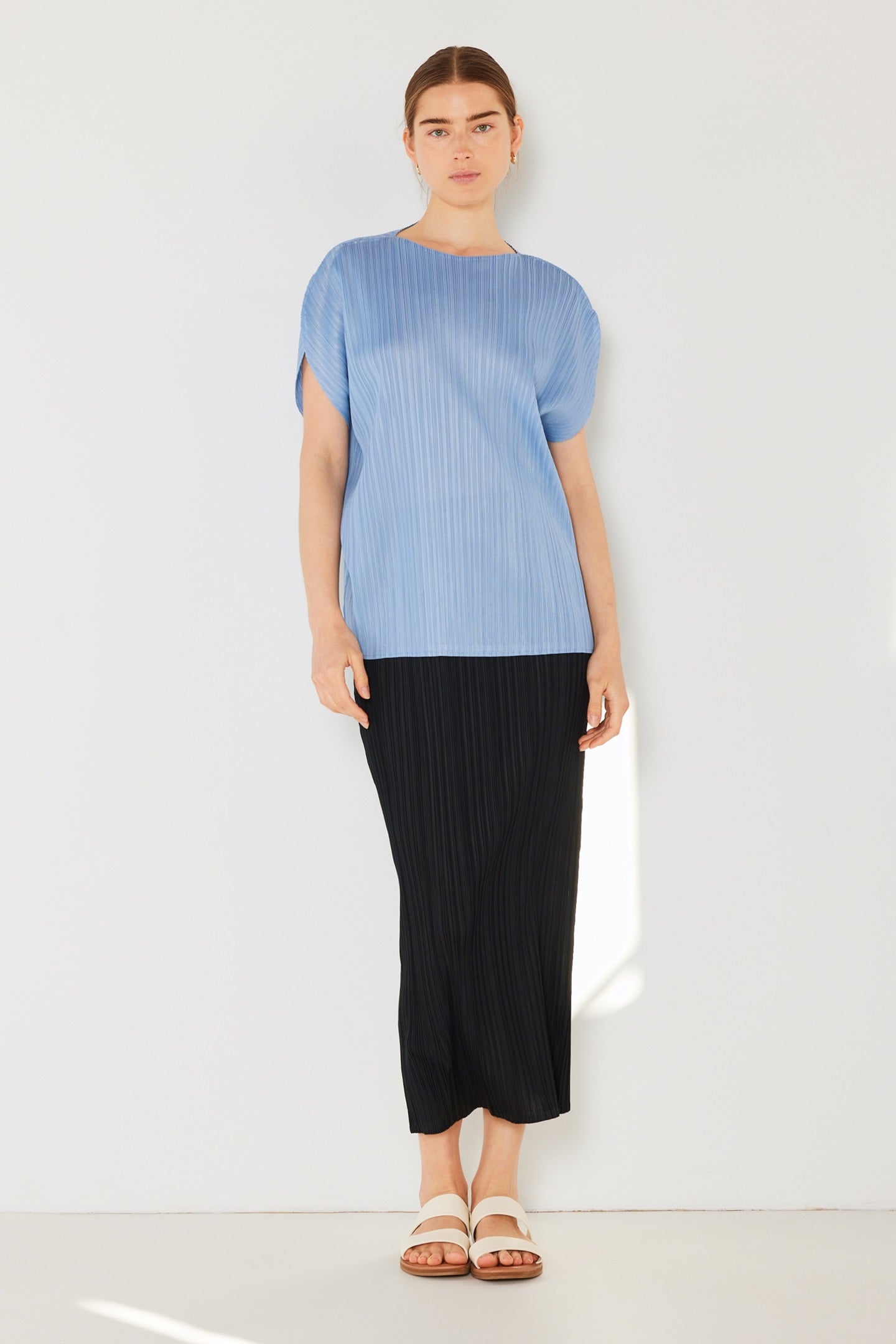 Pleated Oversize Dolman Sleeve Top - T02sr_periwinkle
