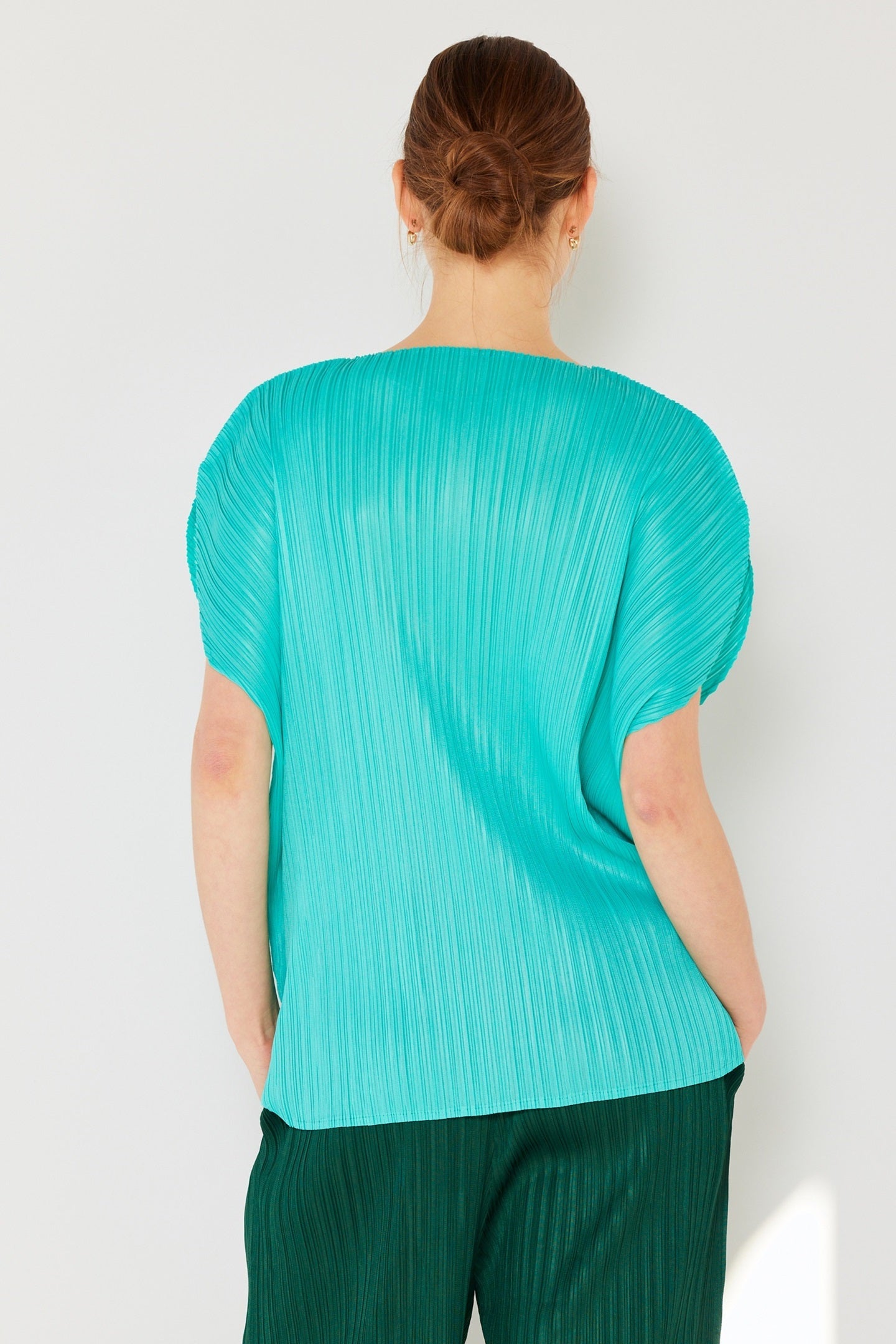 Pleated Oversize Dolman Sleeve Top - T02sr_turq Green