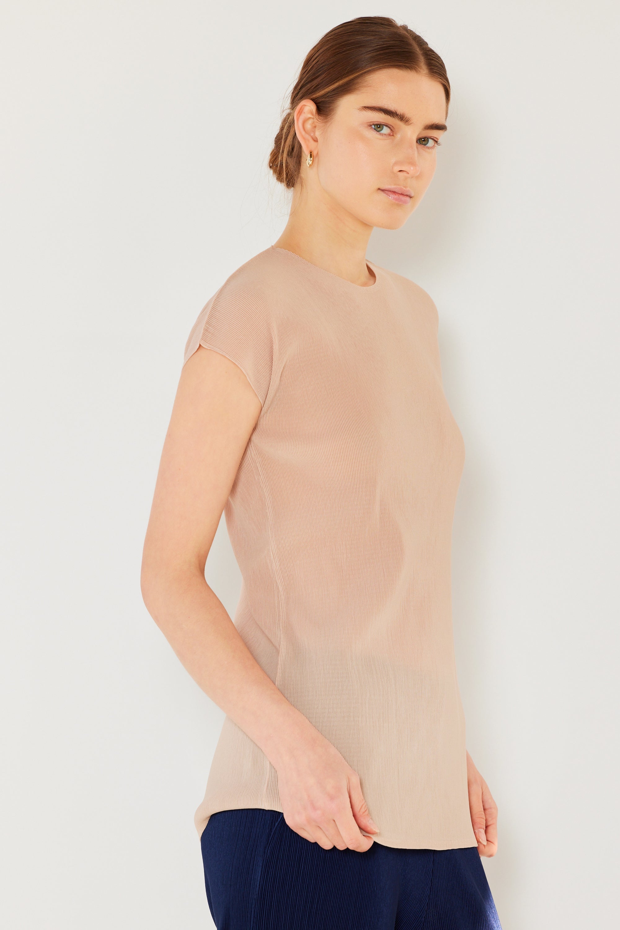 Pleated Cap Sleeve Top - T03cs_beige