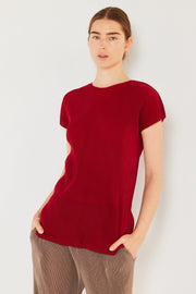 Pleated Cap Sleeve Top - T03cs_maroon Red