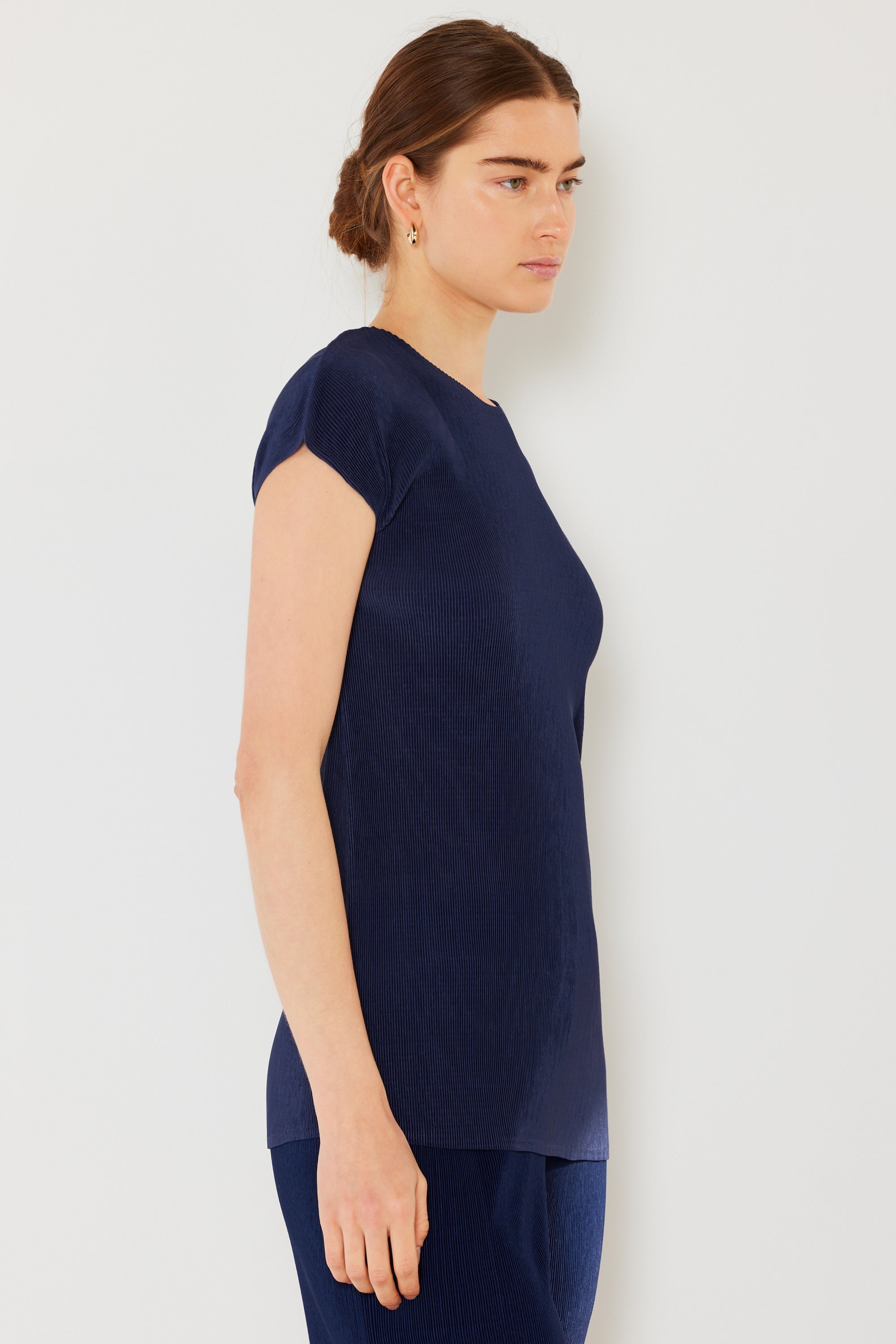 Pleated Cap Sleeve Top - T03cs_navy