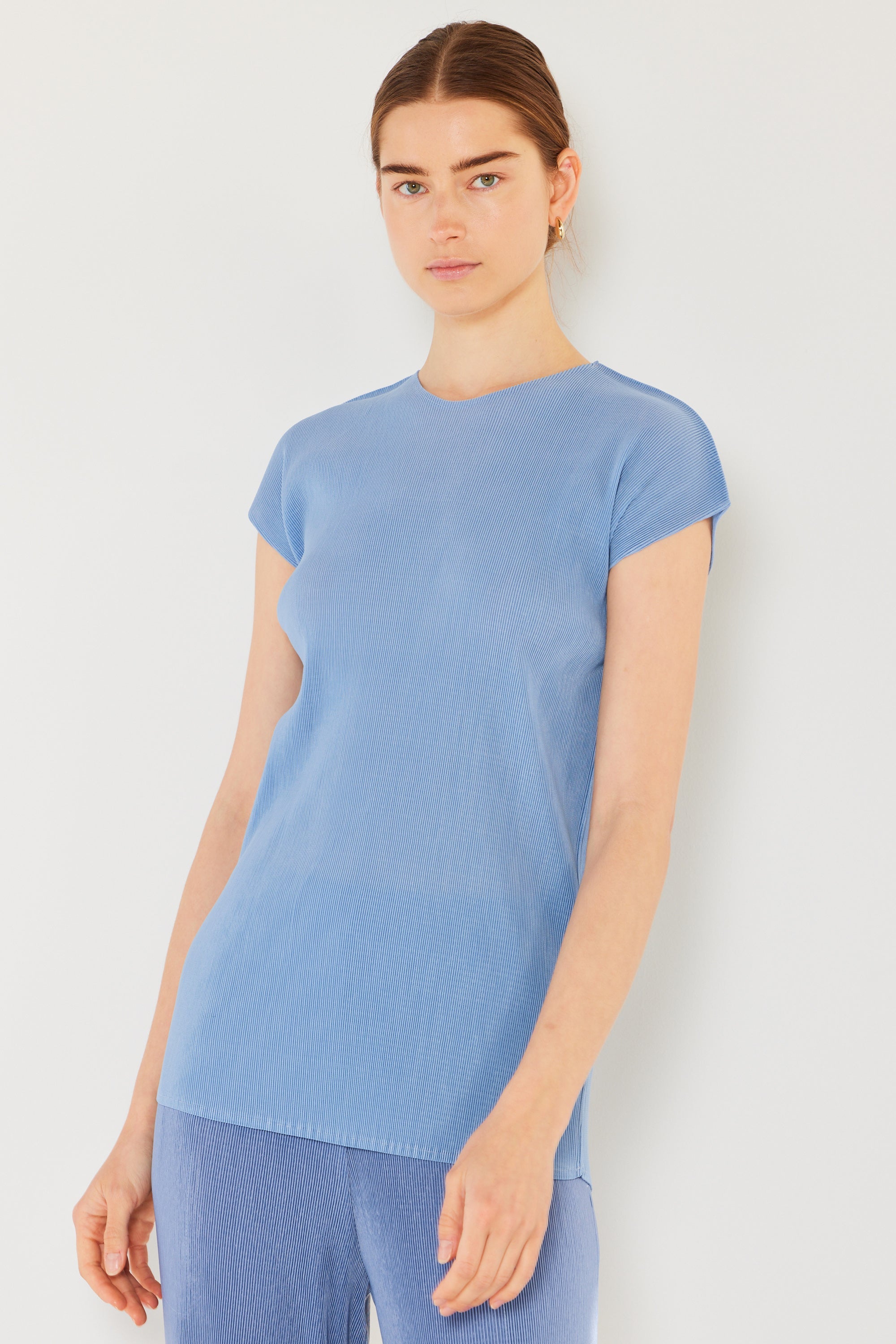 Pleated Cap Sleeve Top - T03cs_periwinkle