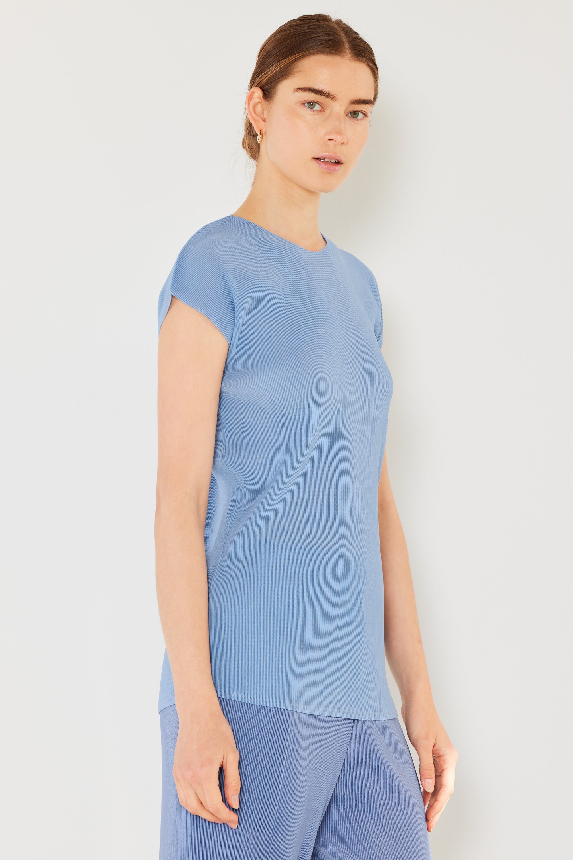 Pleated Cap Sleeve Top - T03cs_periwinkle
