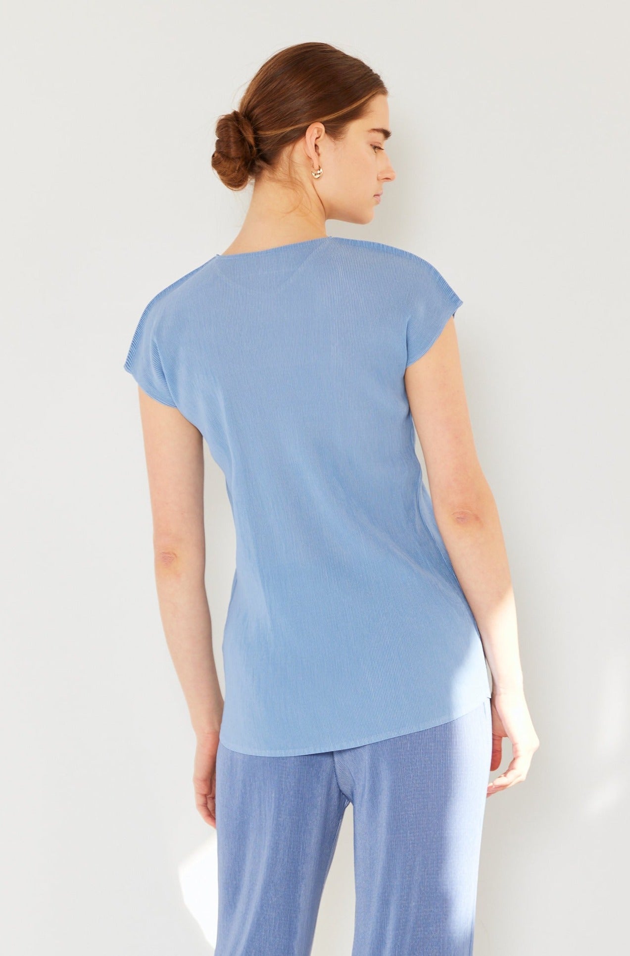 Pleated Cap Sleeve Top - T03cs_periwinkle