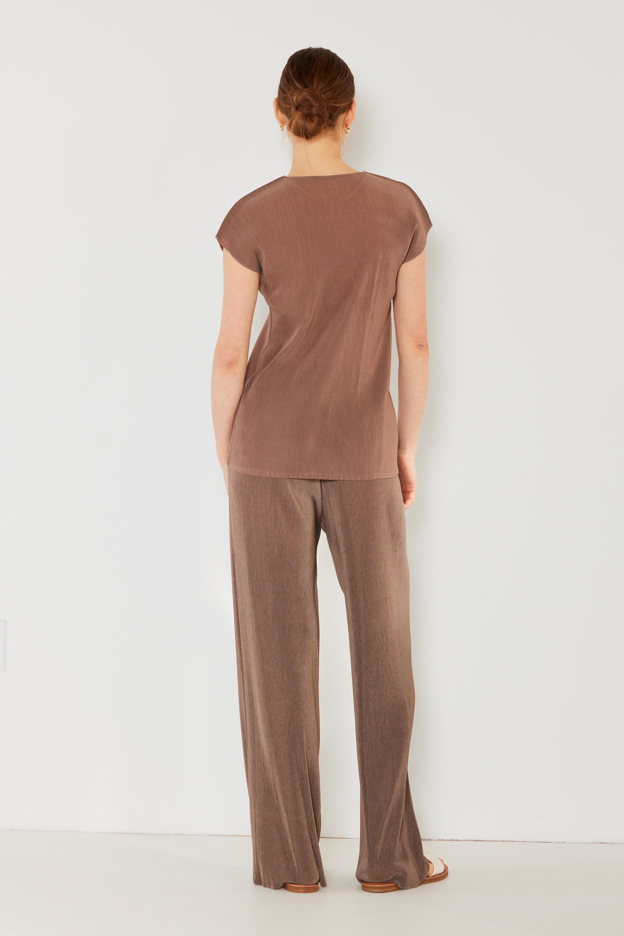 Pleated Cap Sleeve Top - T03cs_brown