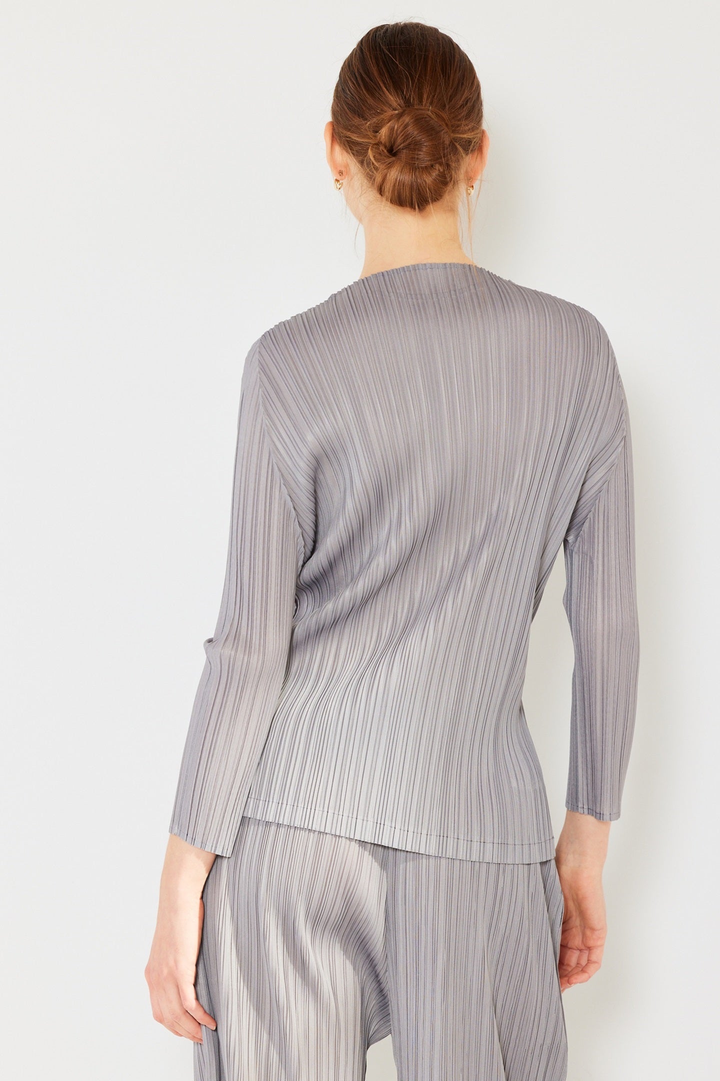 Pleated Long Sleeve Boatneck Top - T04ls_gray