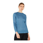 Pleated Long Sleeve Boatneck Top - T04ls_steel Blue