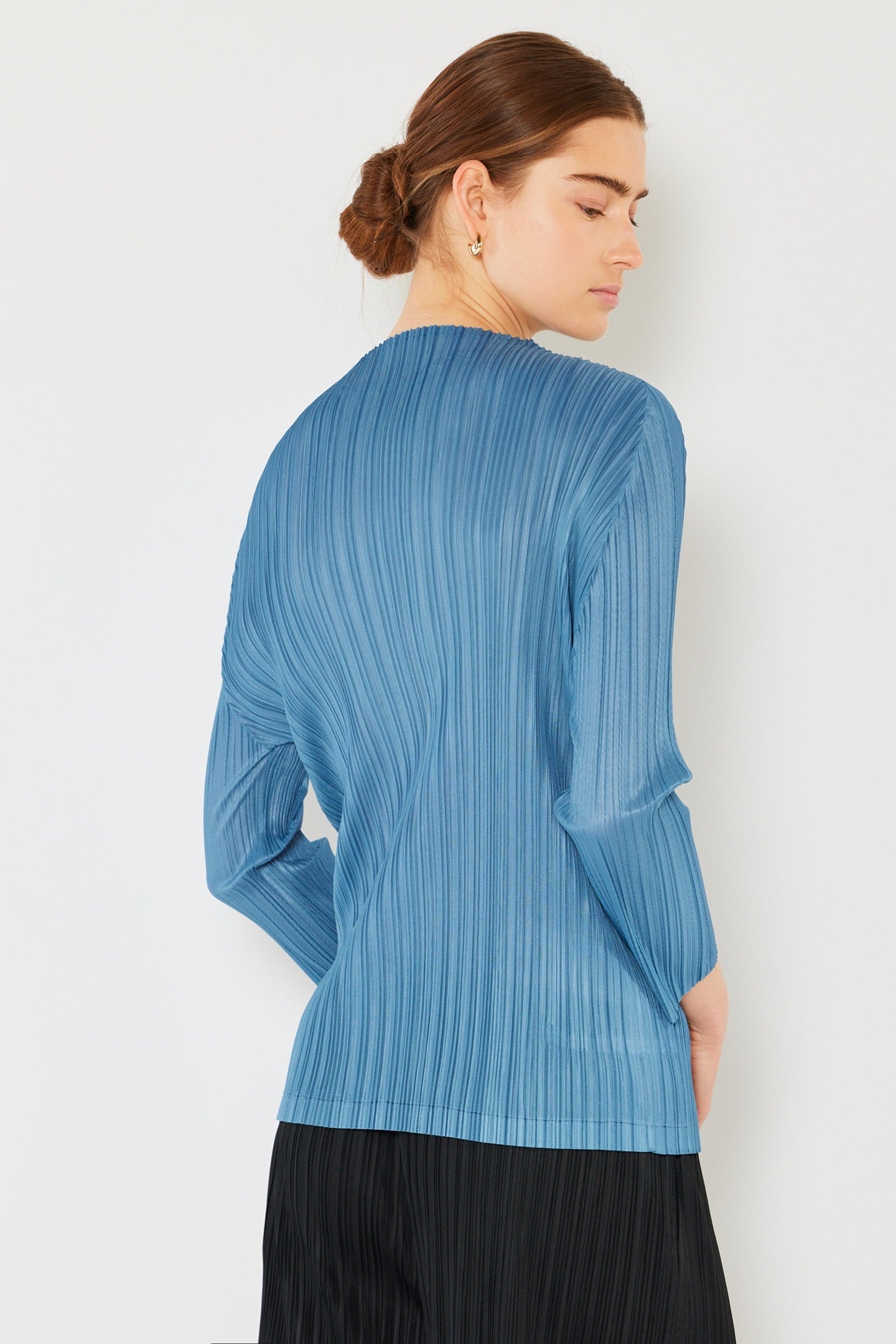 Pleated Long Sleeve Boatneck Top - T04ls_steel Blue