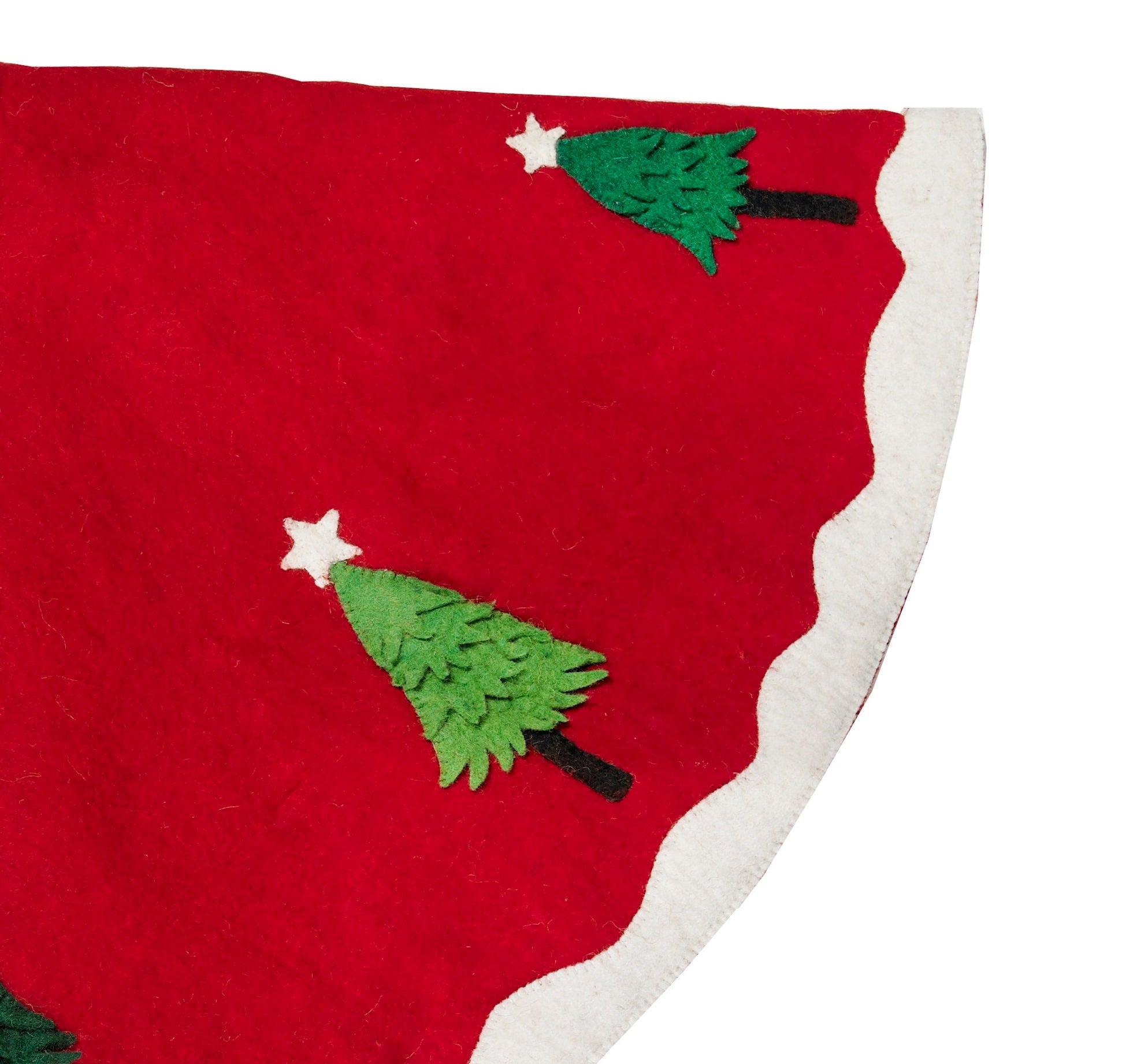 Handmade Christmas Tree Skirt In Felt - Trees On Red - 60"