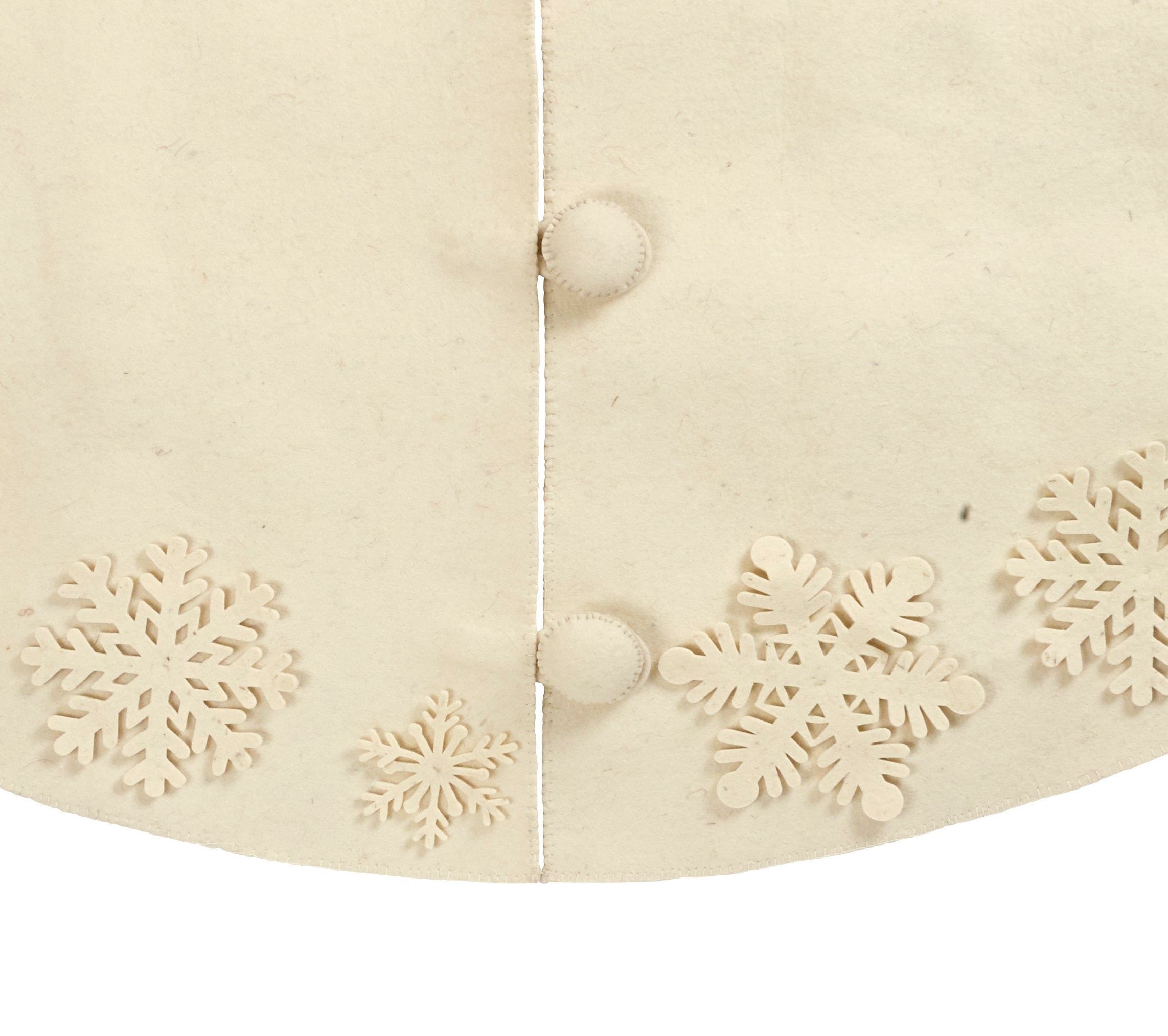 Handmade Christmas Tree Skirt In Felt - Tacked Snowflakes On Cream - 60"