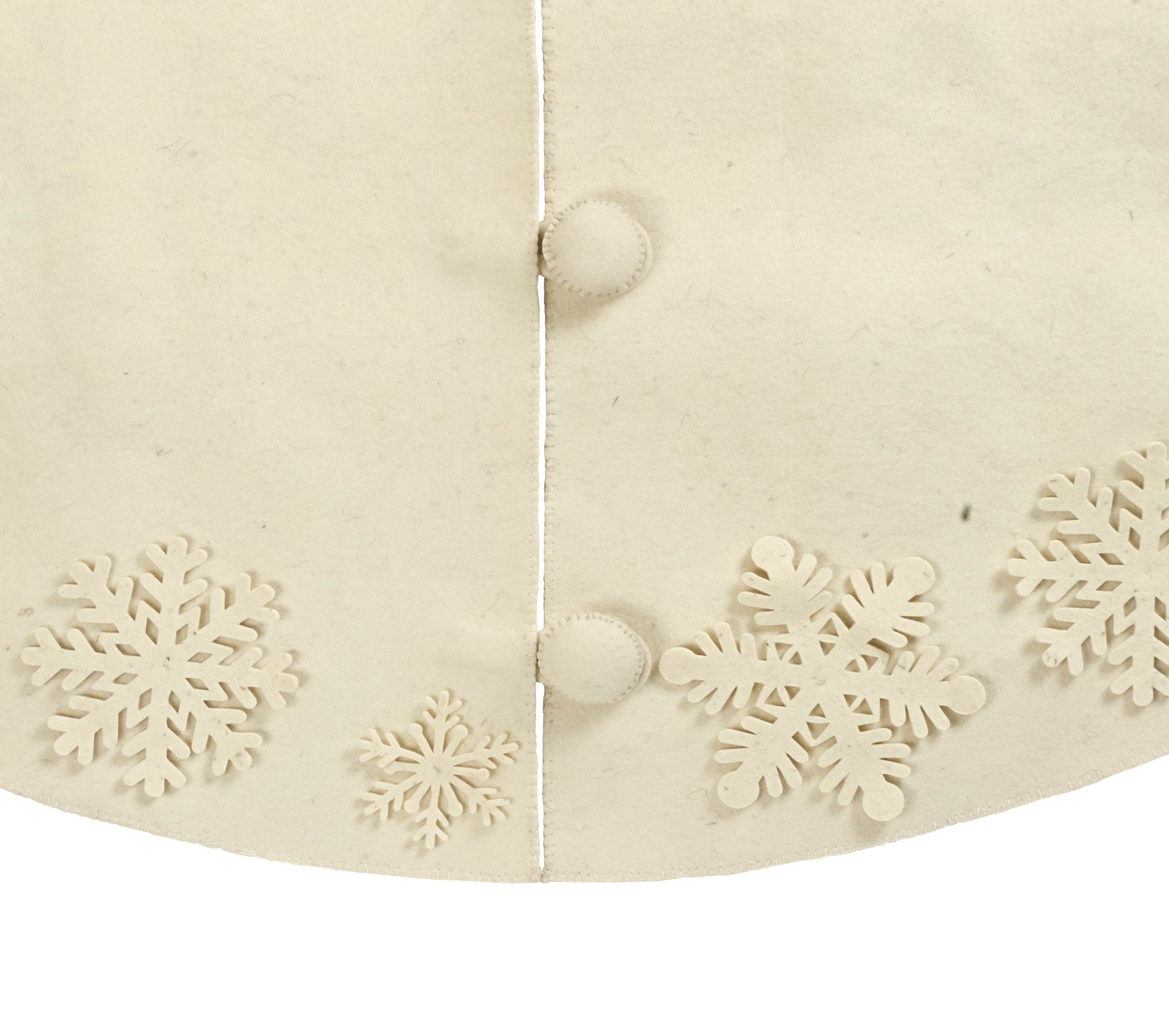 72" Handmade Christmas Tree Skirt In Felt - Tacked Snowflakes On Cream