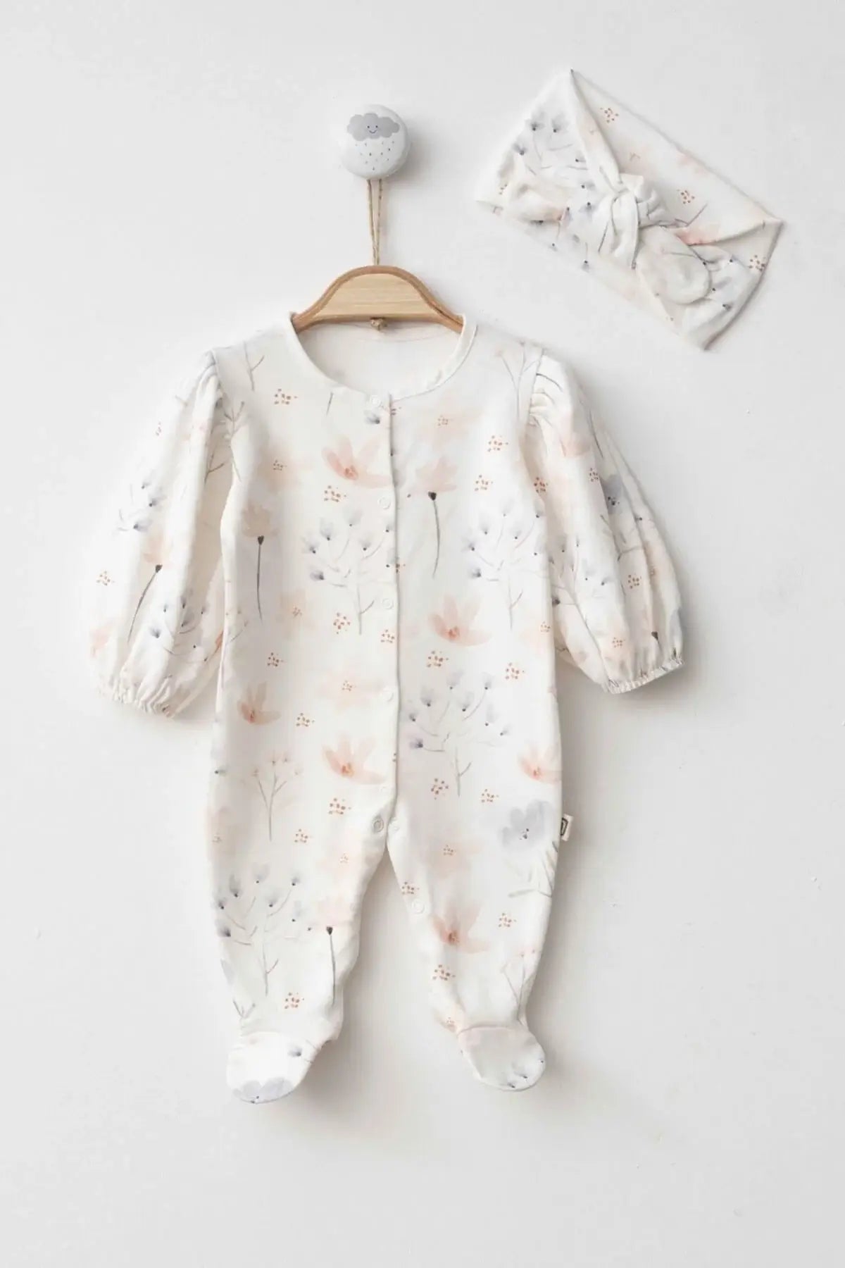 Cream Floral Baby Onesie Set