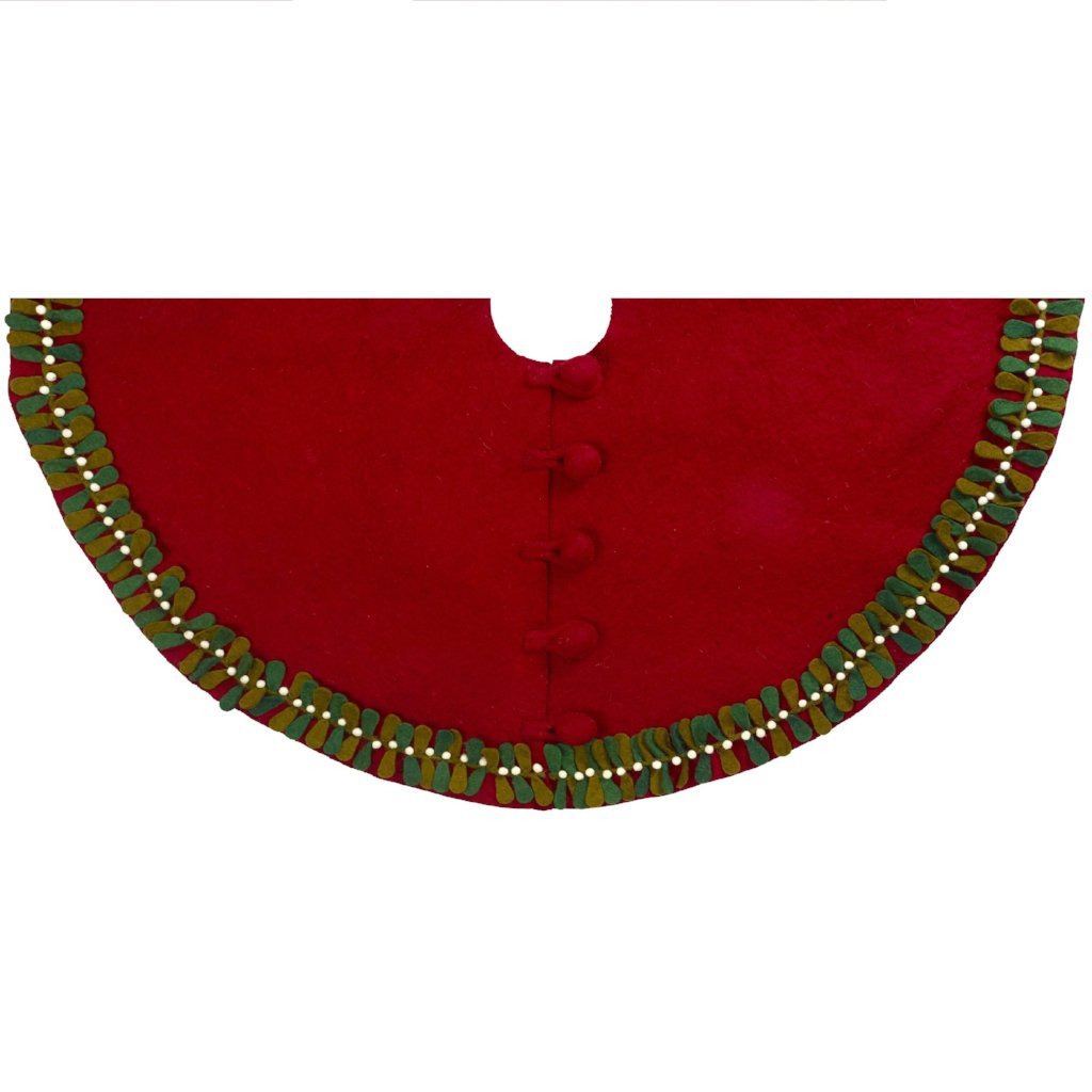 26"  - Mistletoe Border On Red  Mini Tree Skirt"