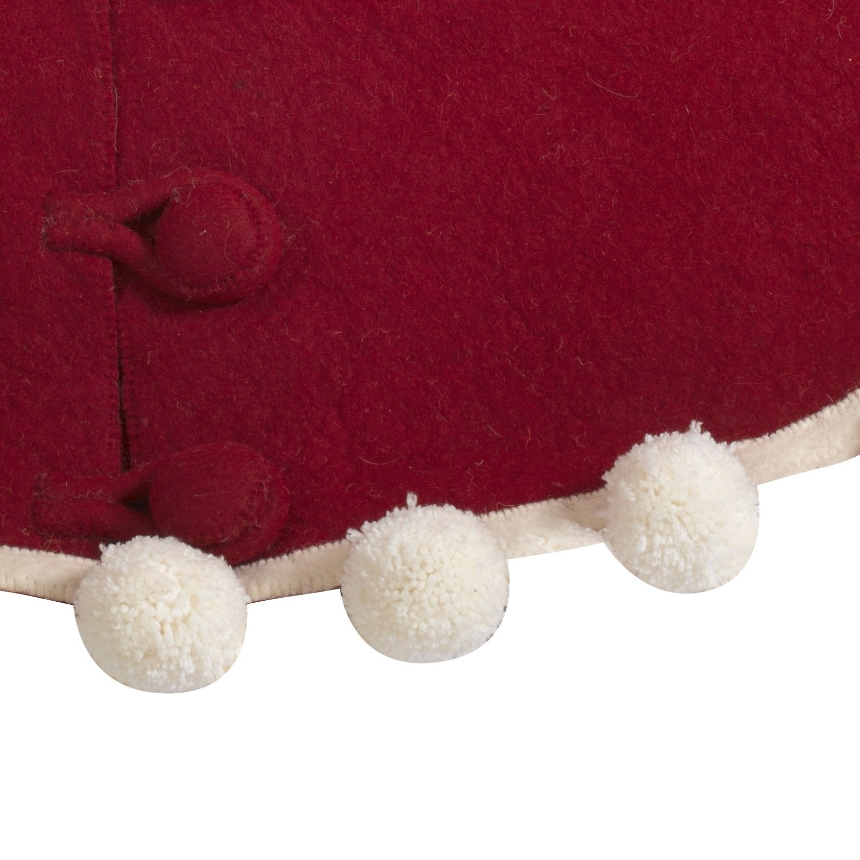 72"  Handmade Christmas Tree Skirt In Felt - Pom Poms On Red