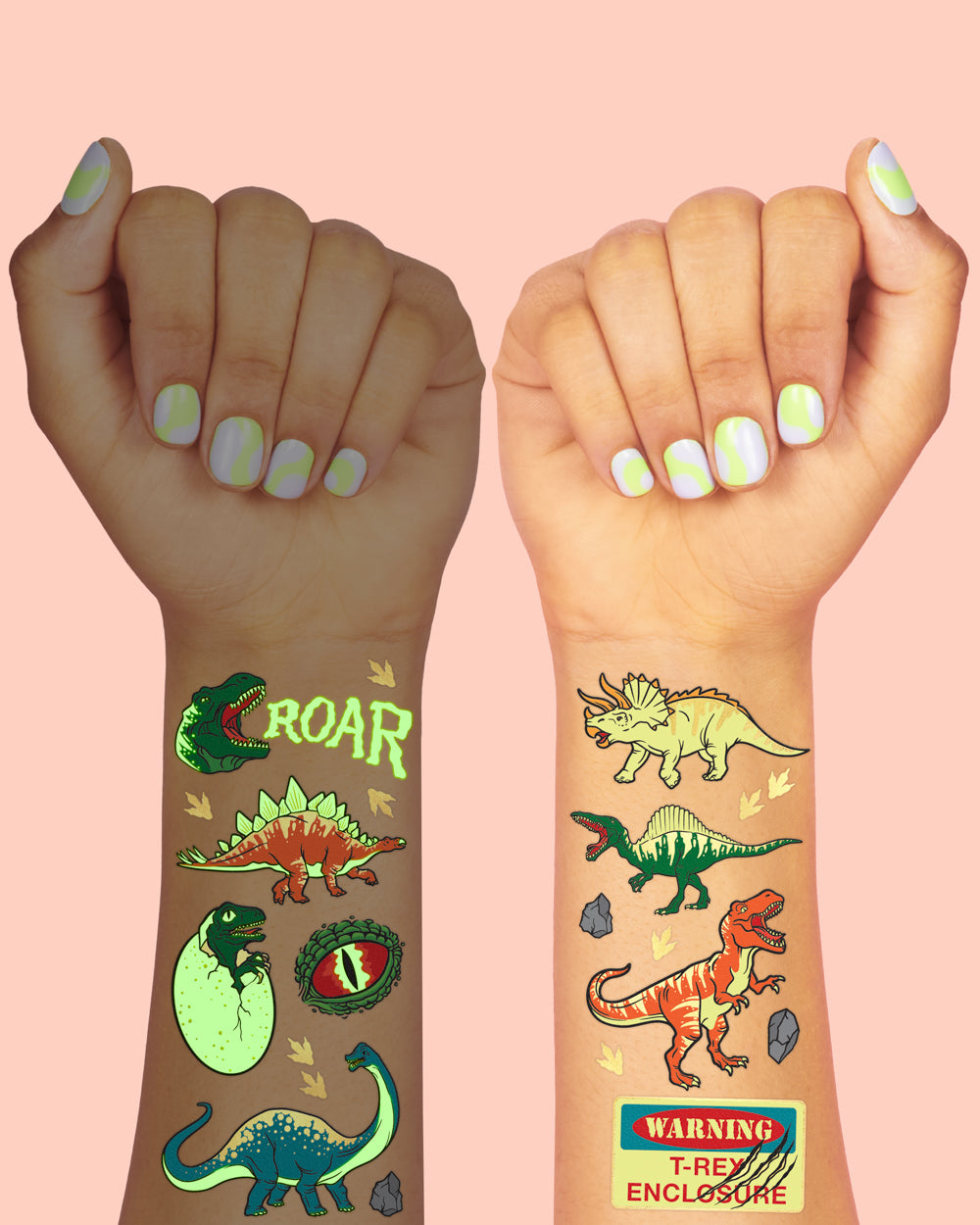 Dino Glo Tats - 44 Foil Temporary Tattoos