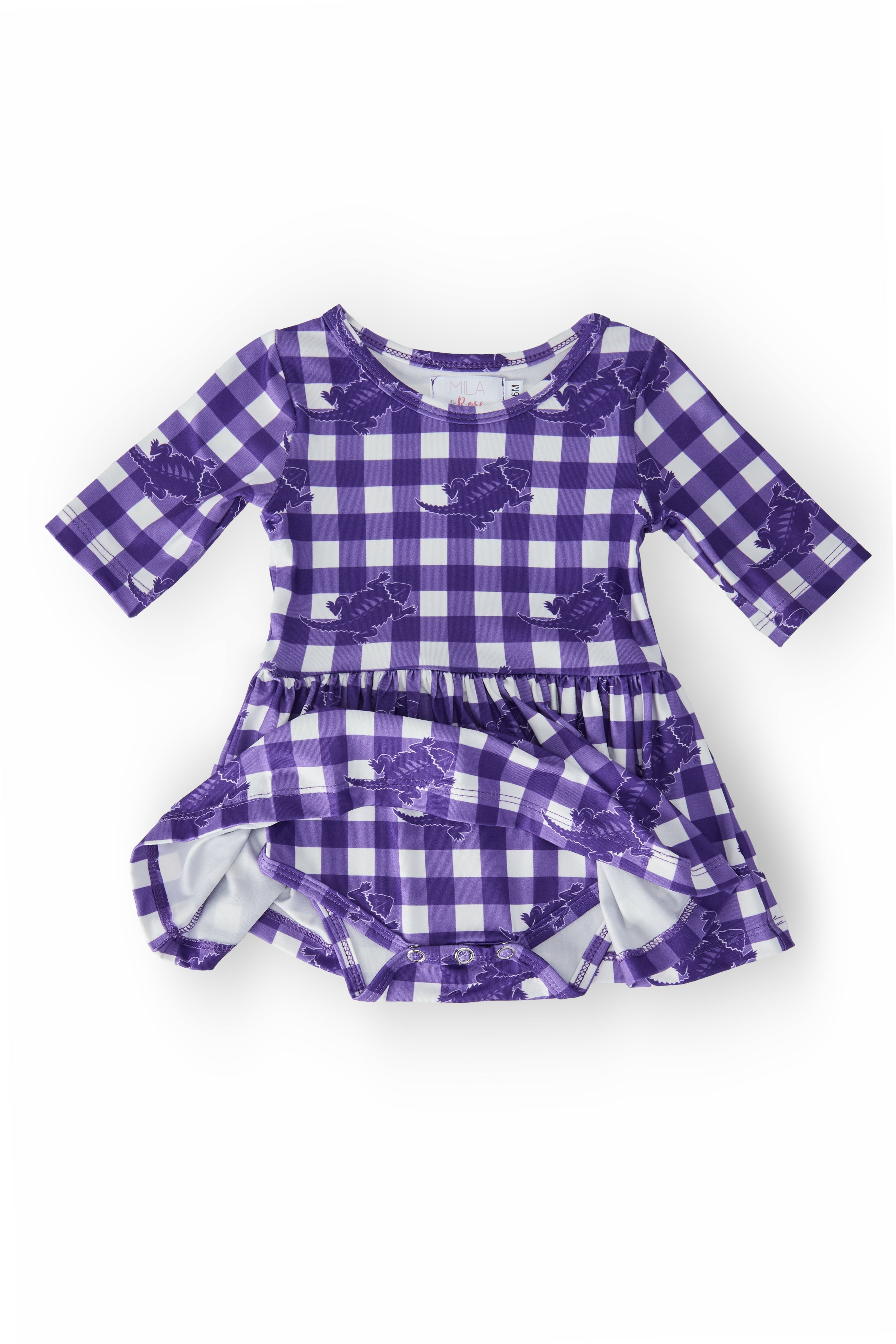 Tcu Plaid Frog 3/4 Sleeve Twirl Bodysuit