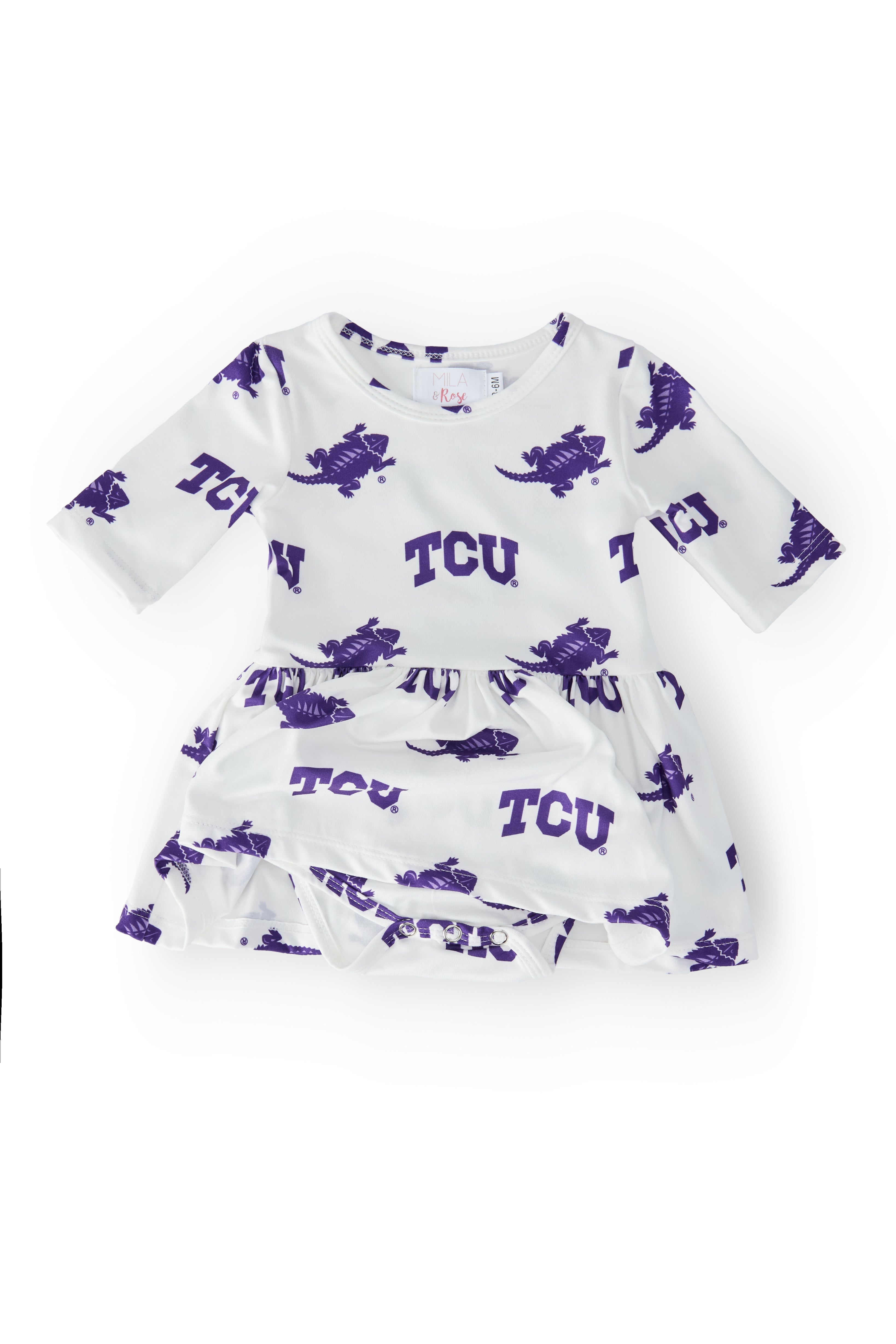 Tcu White Frog 3/4 Sleeve Twirl Bodysuit