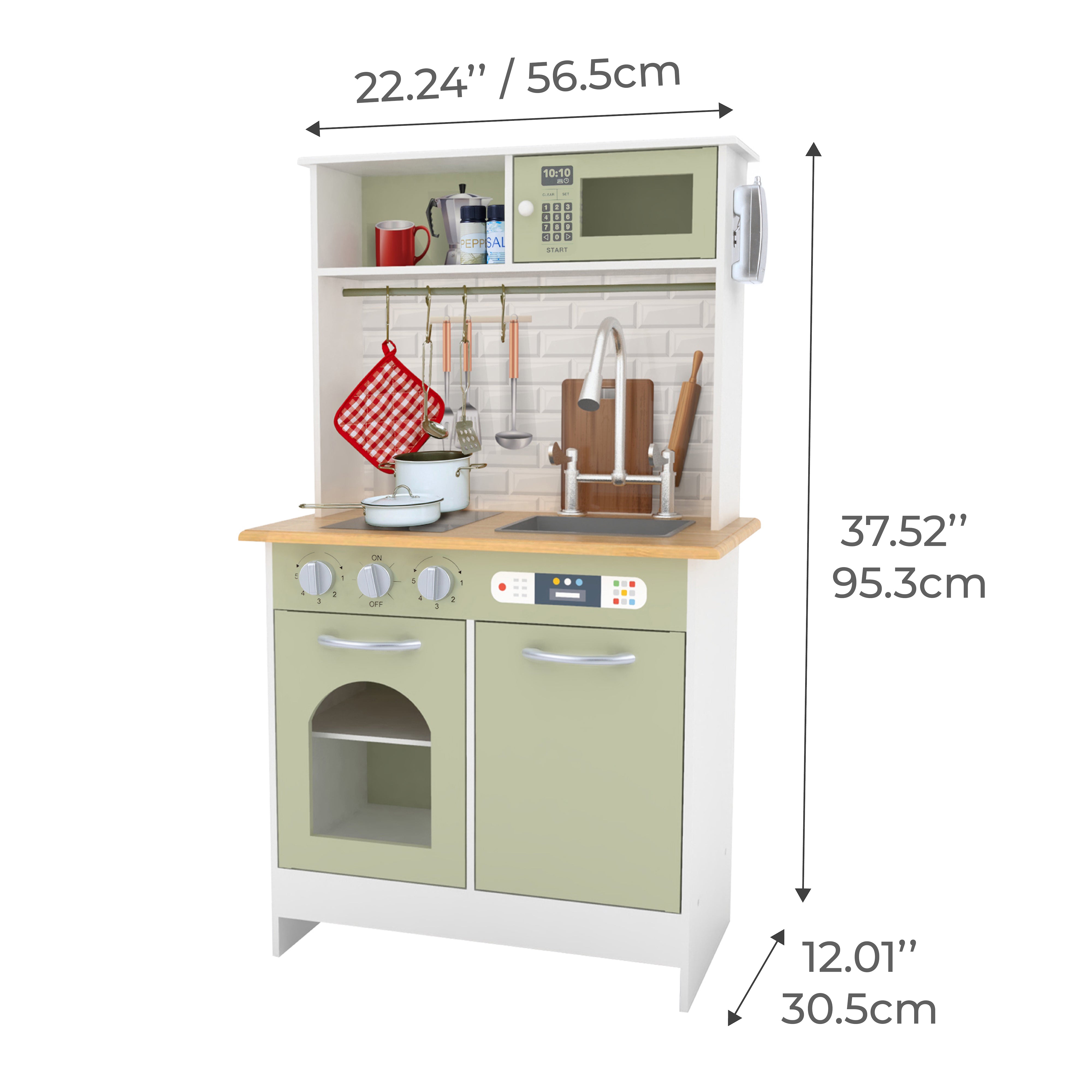 Little Chef Boston Modern Wooden Kitchen Playset, White/green