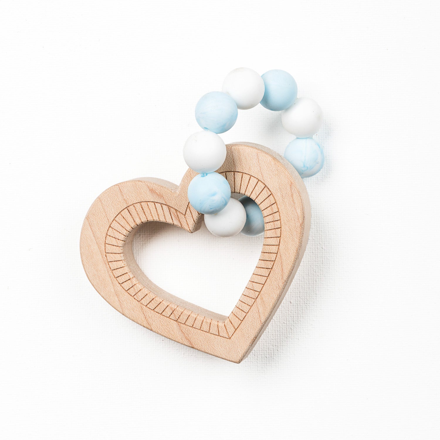 Silicone Bead Teether With Organic Cotton Bag - Heart With Blue Beads | Made In The Usa 🇺🇸