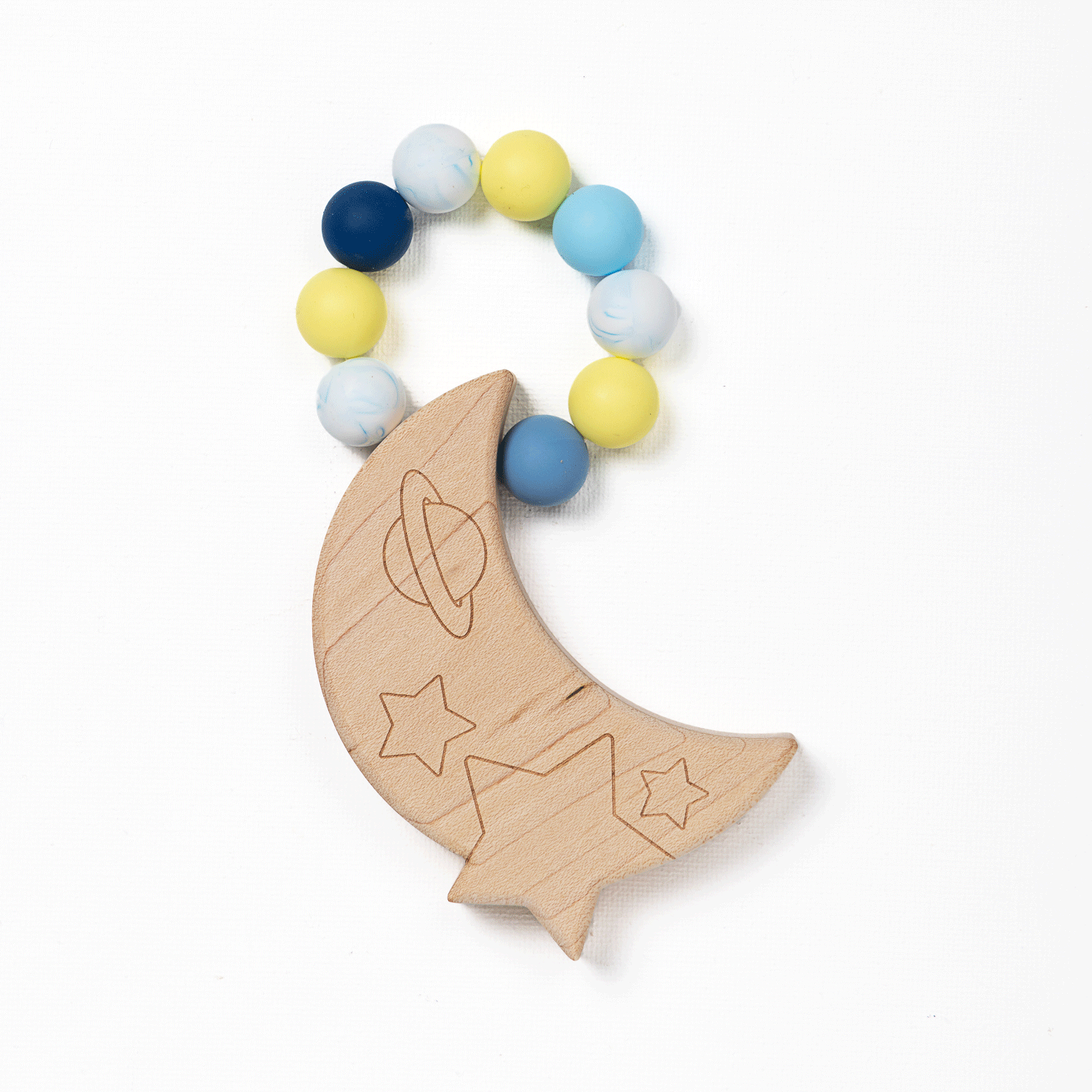 Silicone Bead Teether With Organic Cotton Bag - Calming Moon | Made In The Usa 🇺🇸