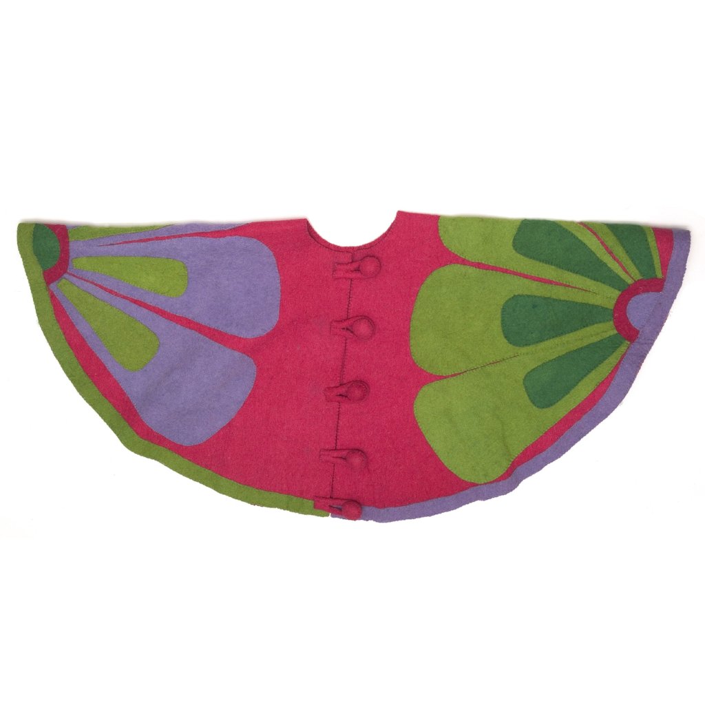 Handmade Christmas Tree Skirt In Felt - Flowers On Pink - 60"