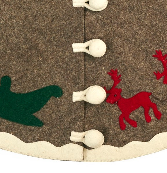 Hand Felted Wool Reindeer & Sleigh Tree Skirt - Christmas Eve Scene