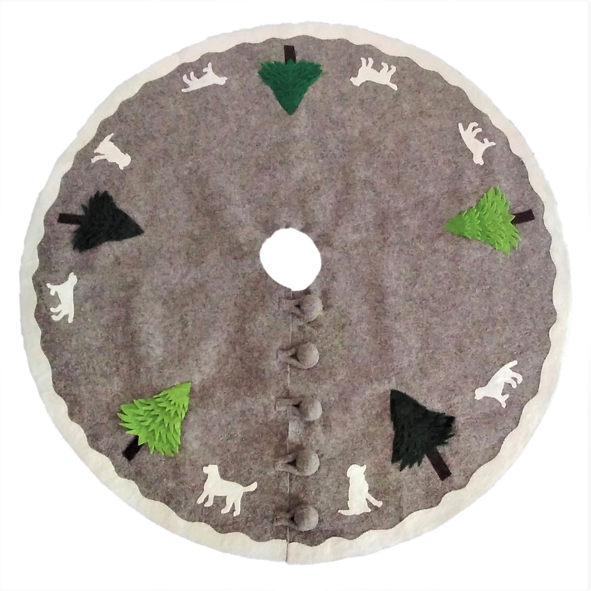 Hand Felted Wool Dogs And Trees Gray Xl Christmas Tree Skirt 72"
