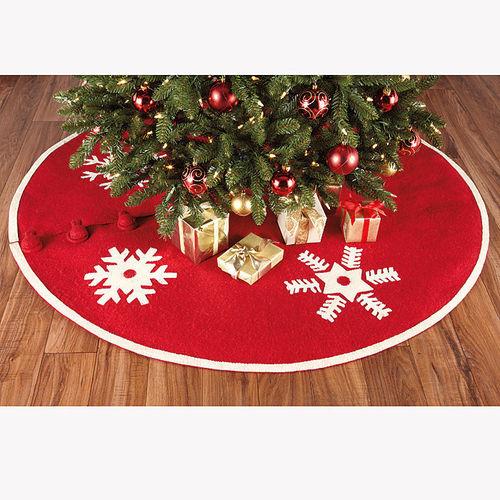 72" Christmas Tree Skirt In Felt - Snowflakes On Red