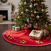 Handmade Christmas Tree Skirt In Felt - Berries On Red - 60"