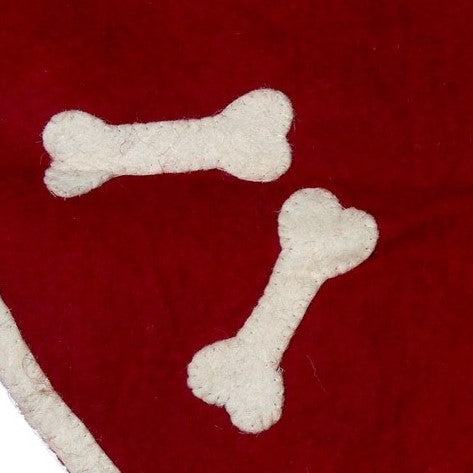 Dog Bones On Red Christmas Tree Skirt In Hand Felted Wool - 60"