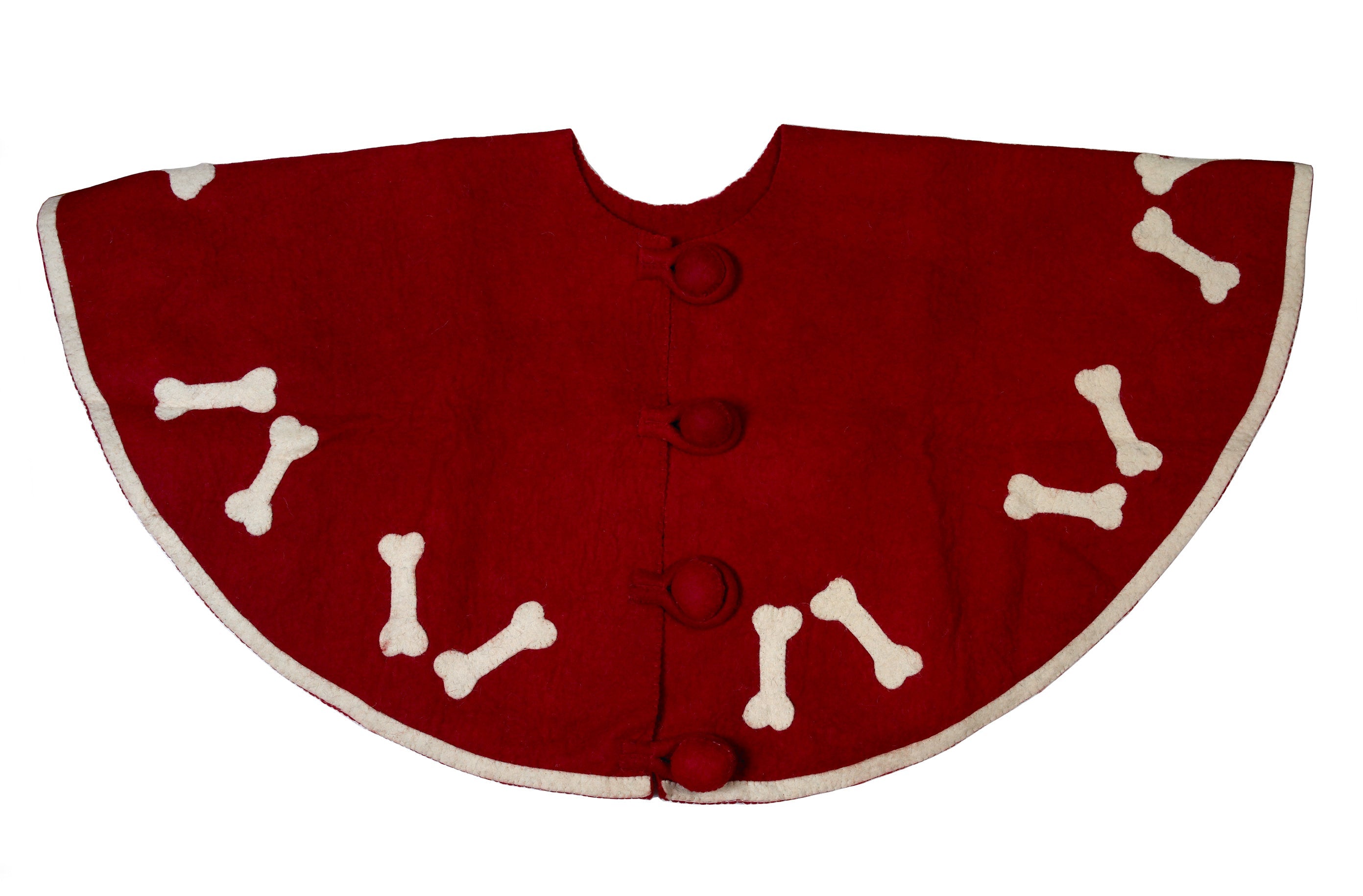 22" Felt Tree Skirt With Dog Bone Accents- Red