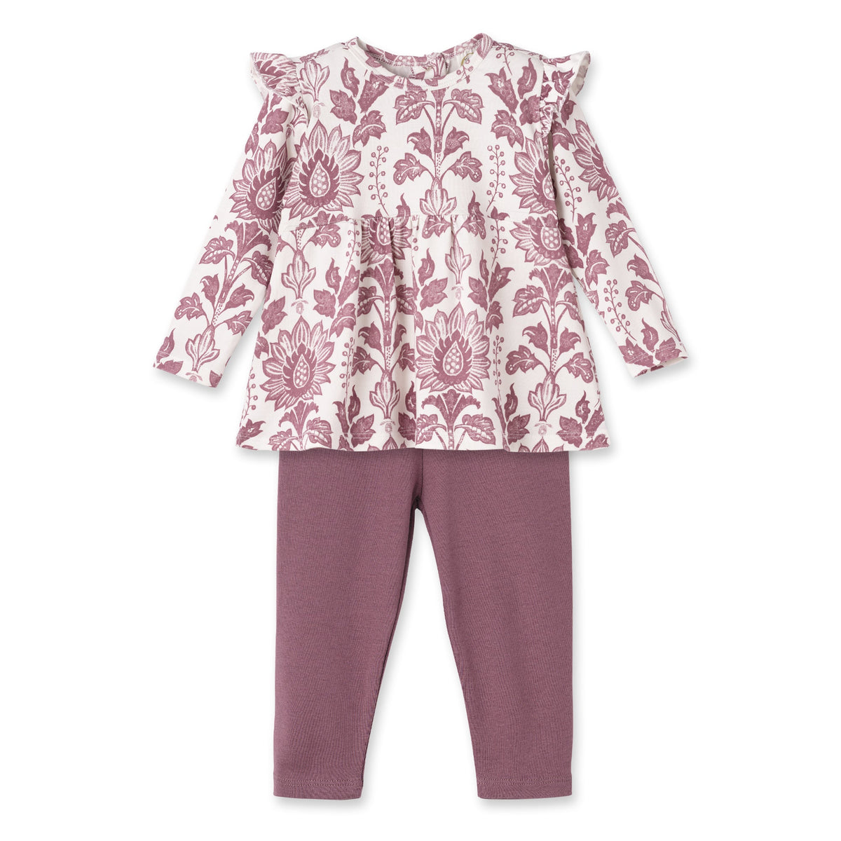 Floral Tapestry Baby Girl Set-bamboo Top & Cotton Pants